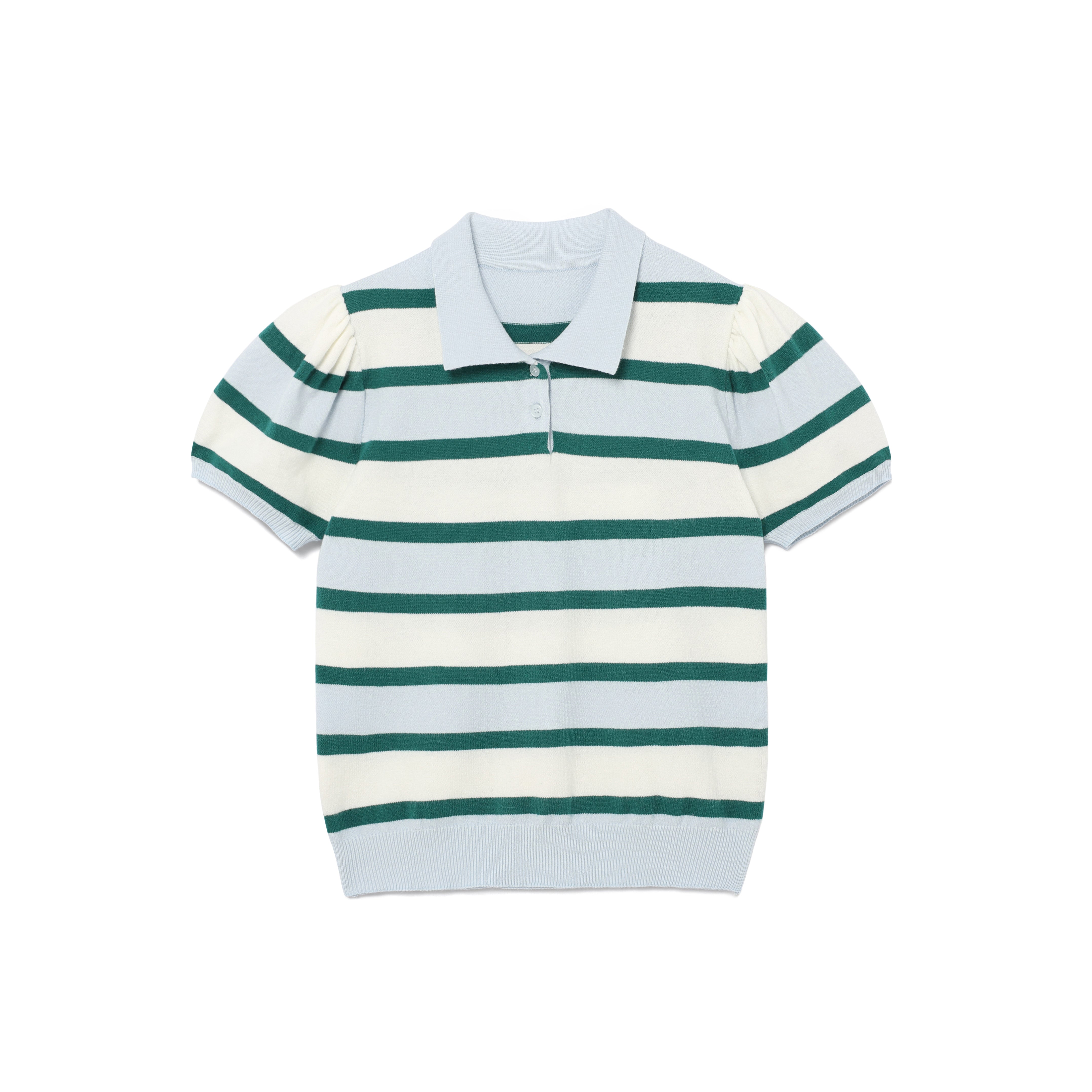 PULL PETIT PUFF RAYÉ EN MAILLE AVEC COL_BLEU CIEL