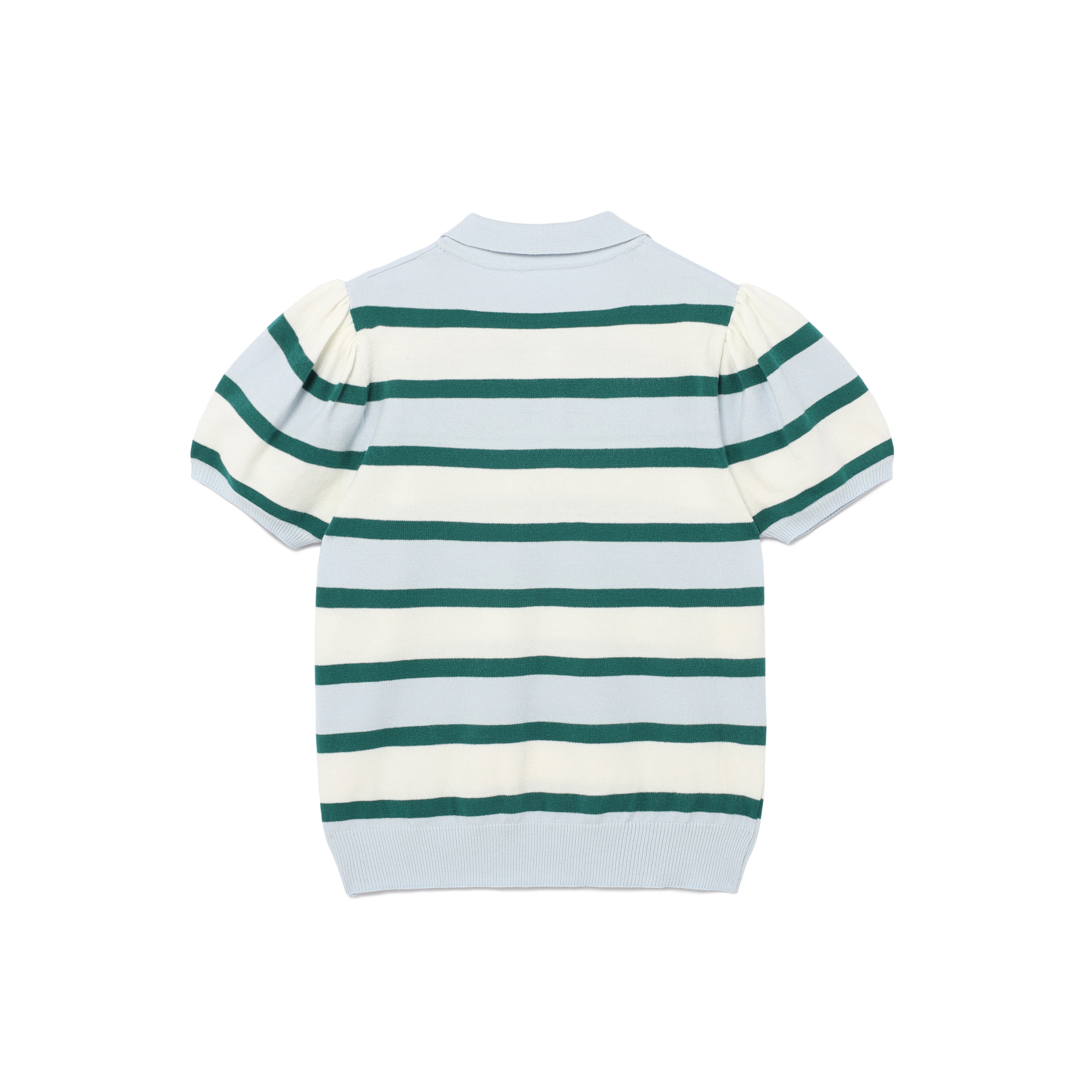 PULL PETIT PUFF RAYÉ EN MAILLE AVEC COL_BLEU CIEL