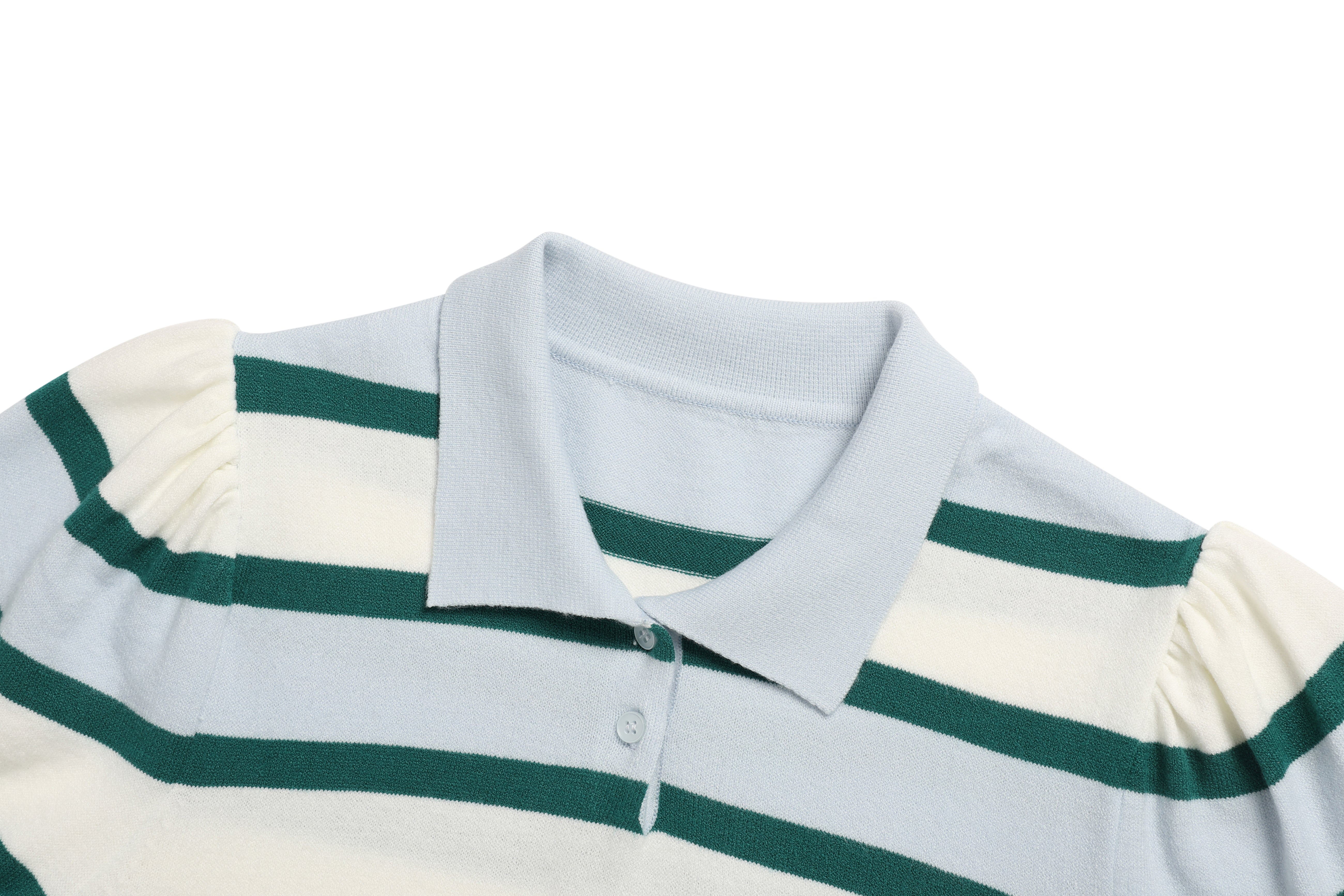 PULL PETIT PUFF RAYÉ EN MAILLE AVEC COL_BLEU CIEL