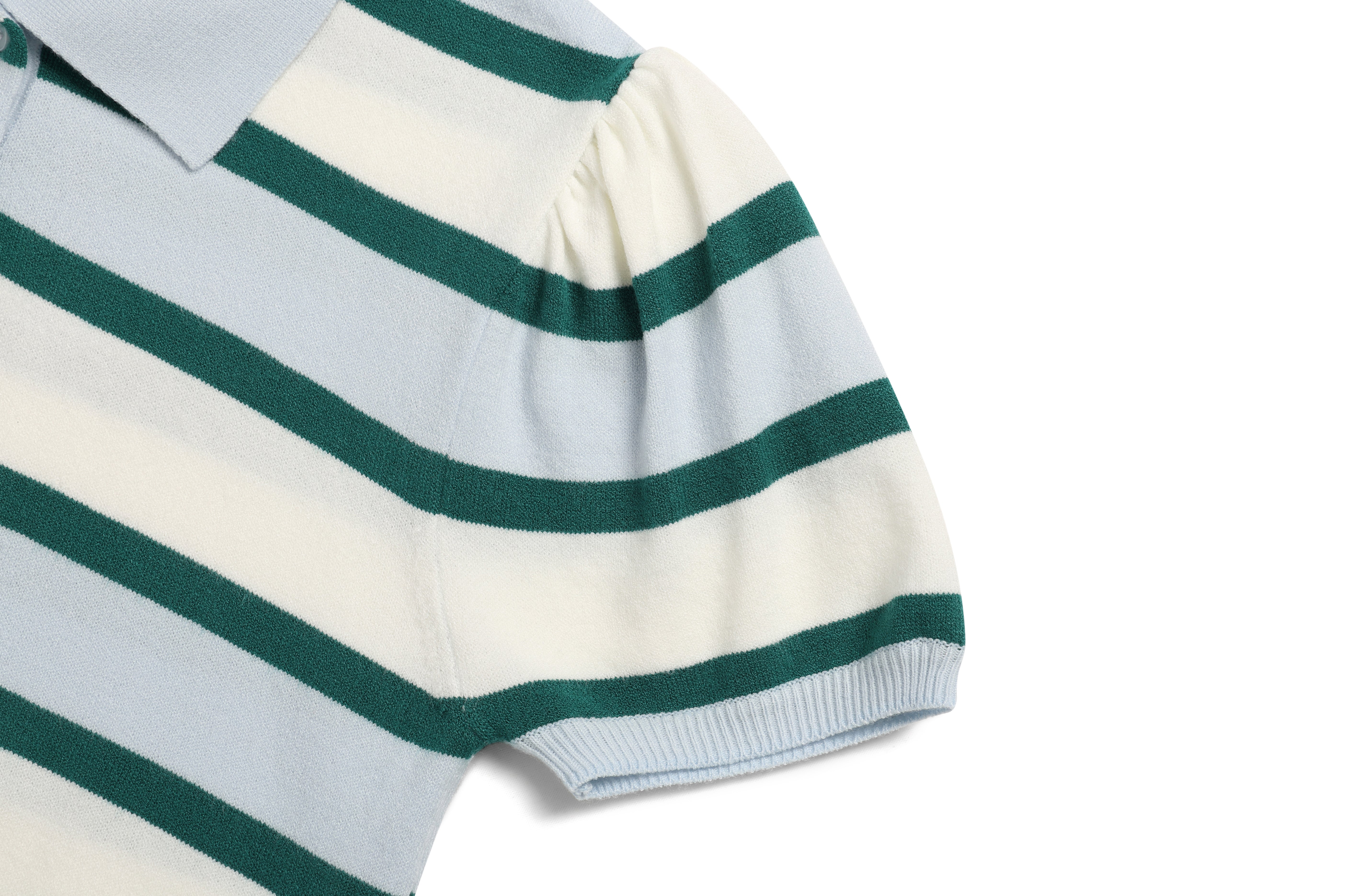 PETIT PUFF STRIPED COLLAR KNIT_BLEU CIEL