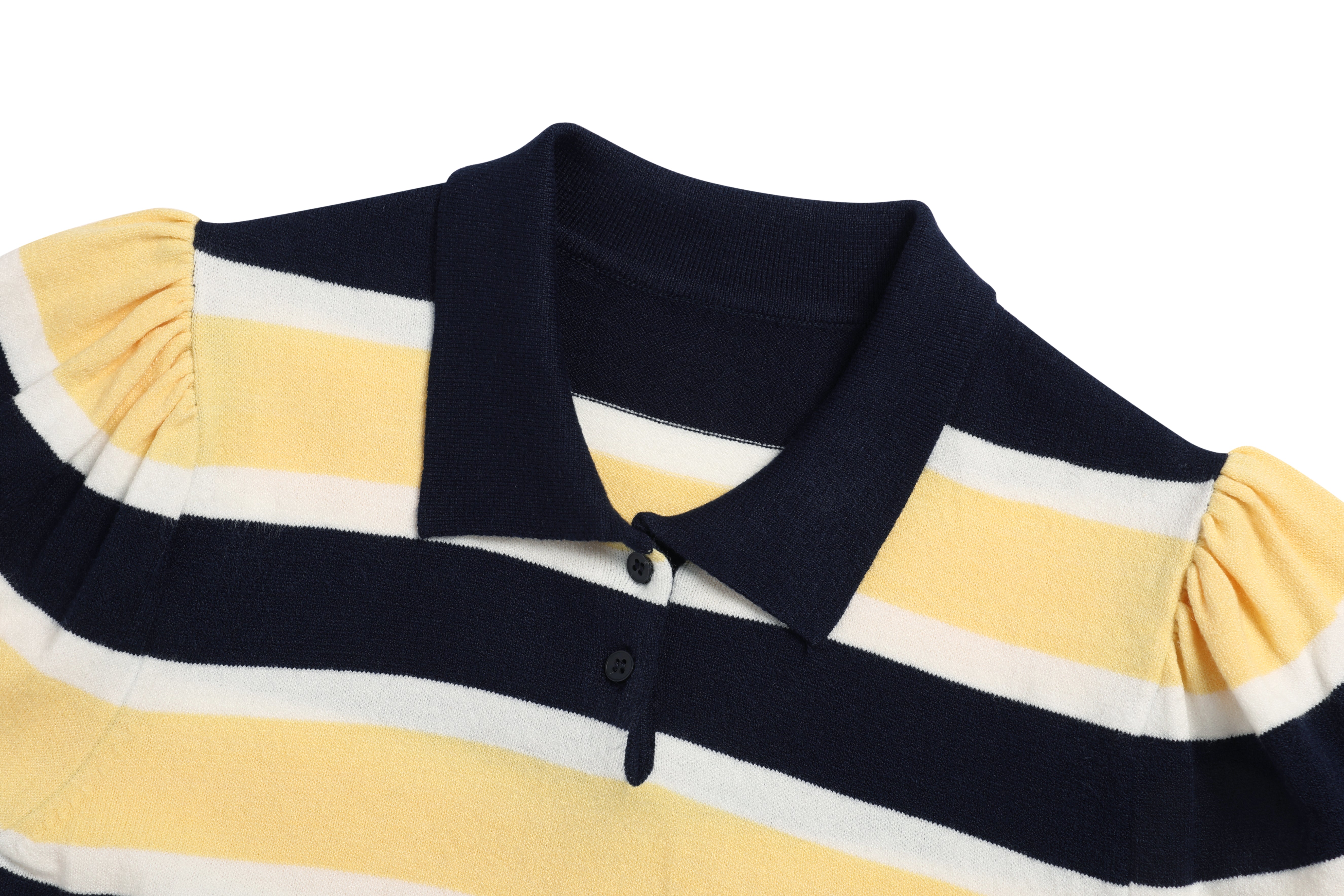 PULL PETIT PUFF RAYÉ EN MAILLE AVEC COL_JAUNE