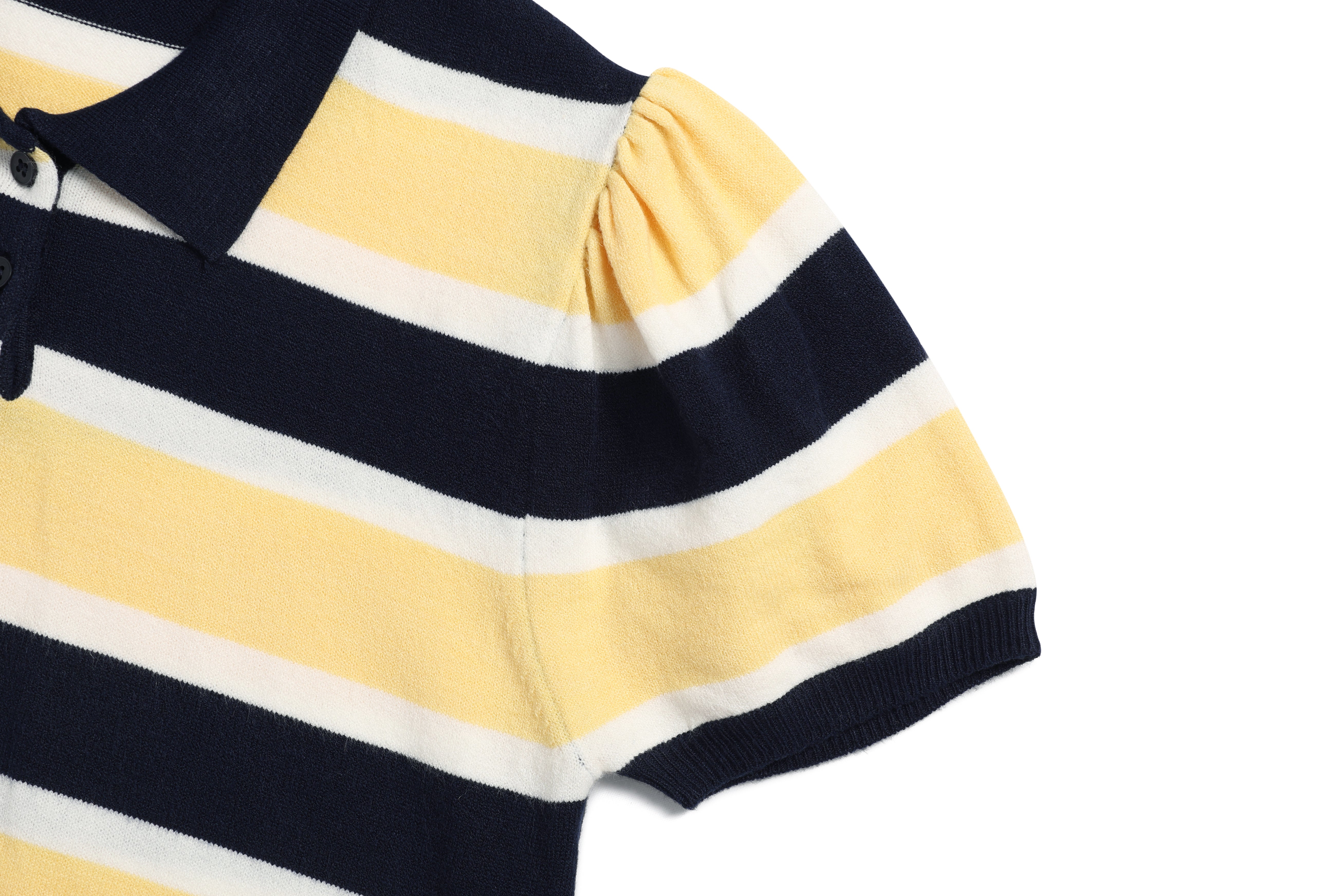 PULL PETIT PUFF RAYÉ EN MAILLE AVEC COL_JAUNE