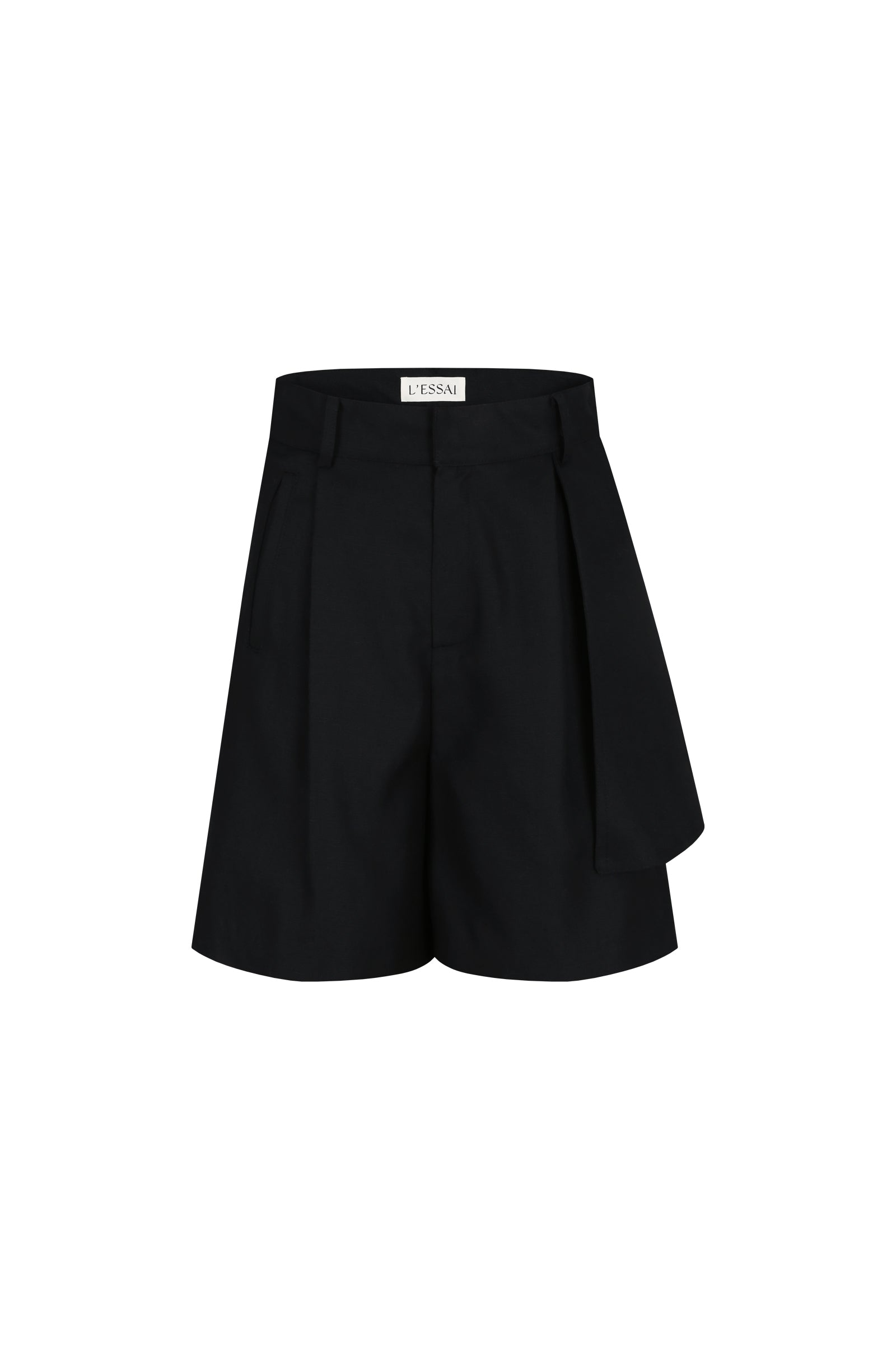 LINEN SIDE POINT BERMUDA PANTS_NOIR