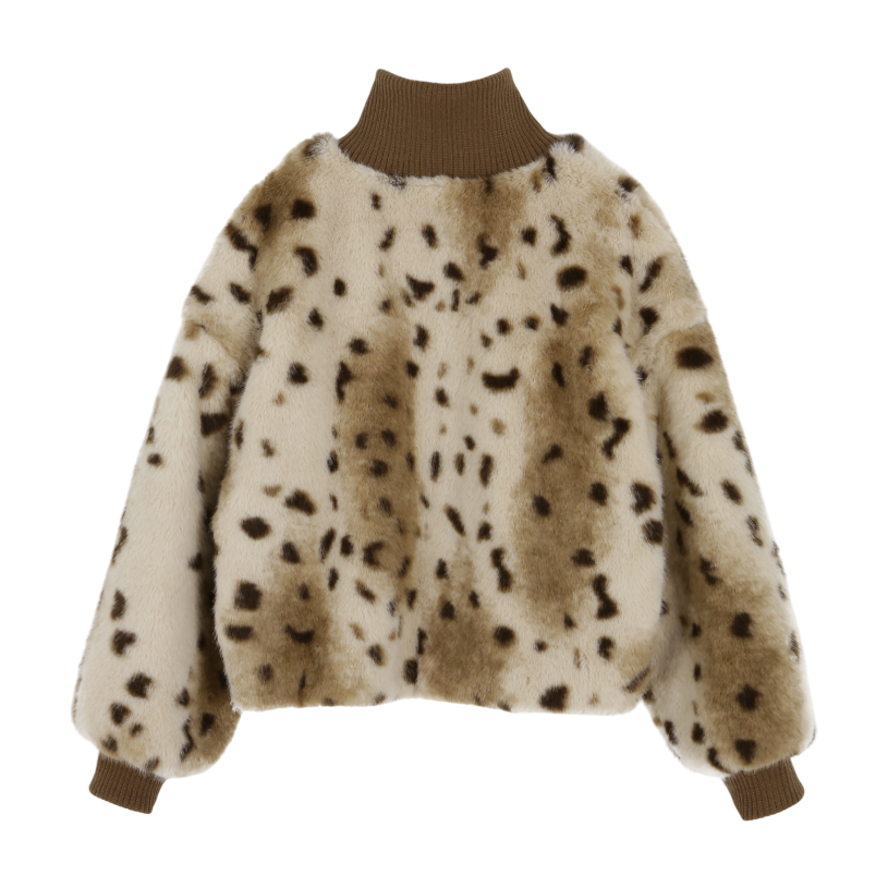 VESTE EN FAUSSE FOURRURE À MOTIF ANIMAL_MARRON