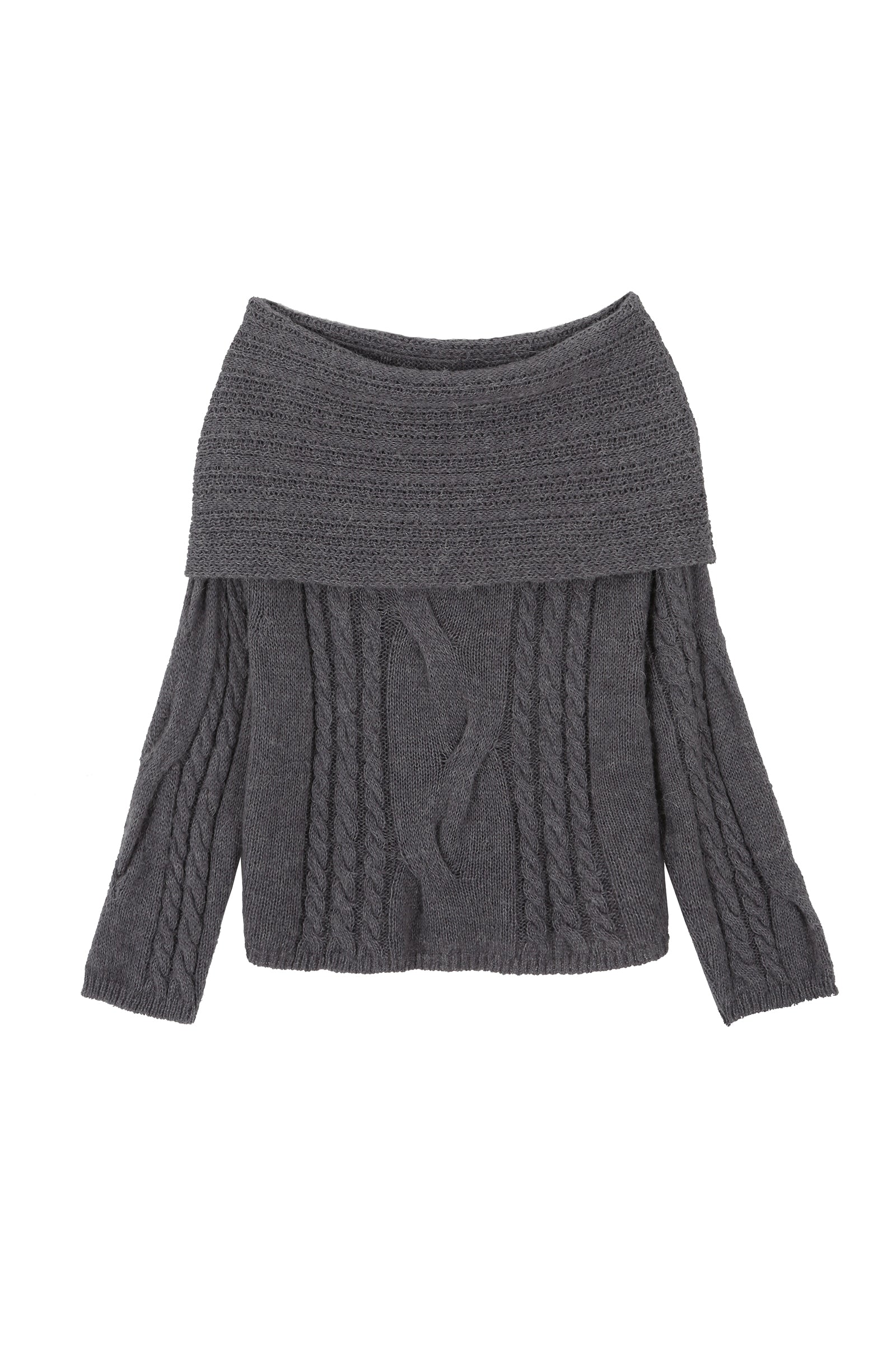 ALPACA TWIST OFF SHOULDER KNIT_GREY