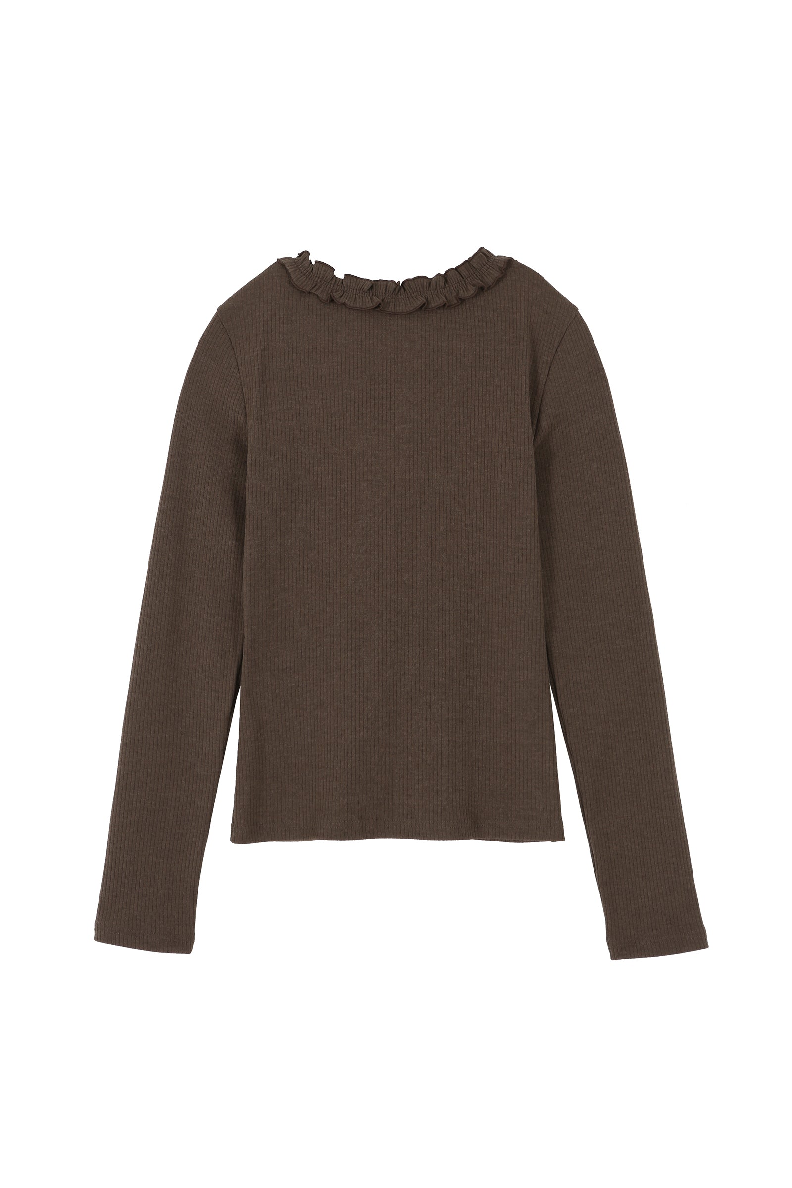 FRILL BUTTON CARDIGAN_BROWN