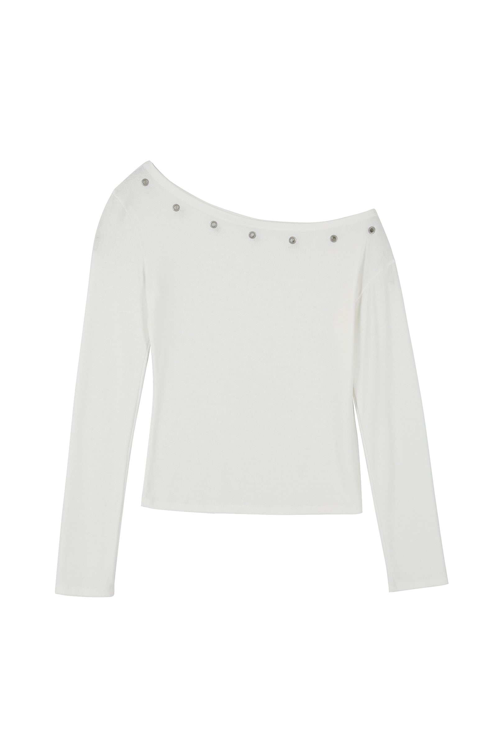 EYELET ONE SHOULDER LONG SLEEVE T_IVORY
