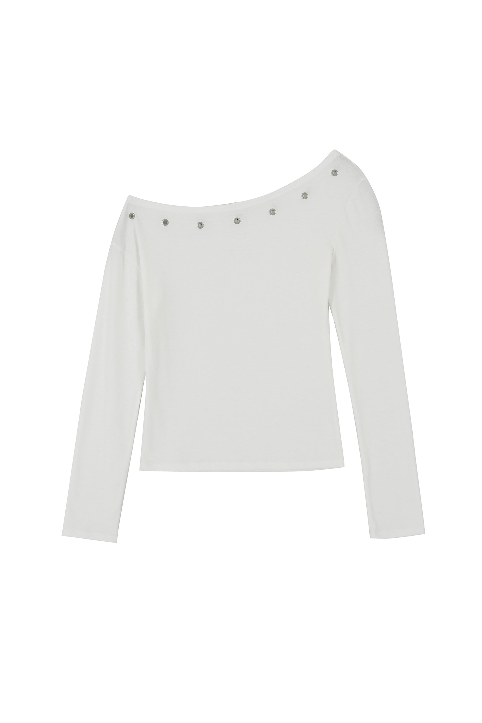 EYELET ONE SHOULDER LONG SLEEVE T_IVORY