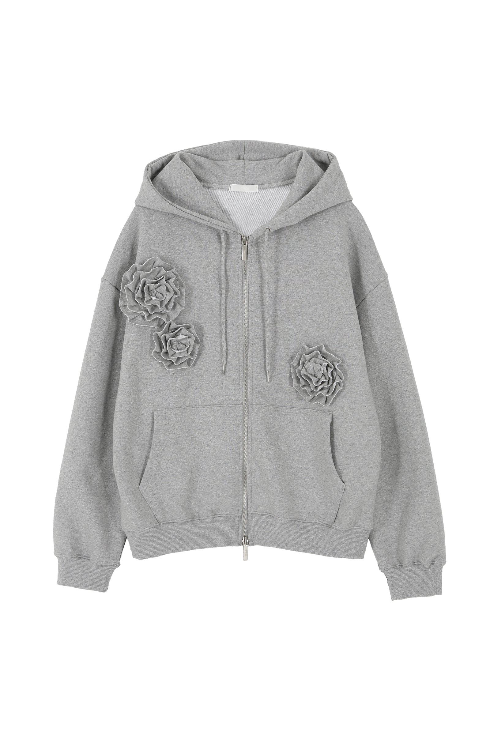 FLOWER HOOD ZIP UP_MELANGE GRAY