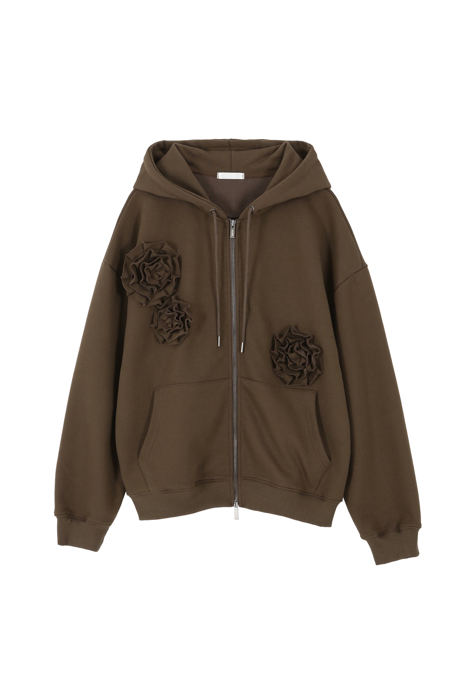 FLOWER HOOD ZIP UP_BROWN