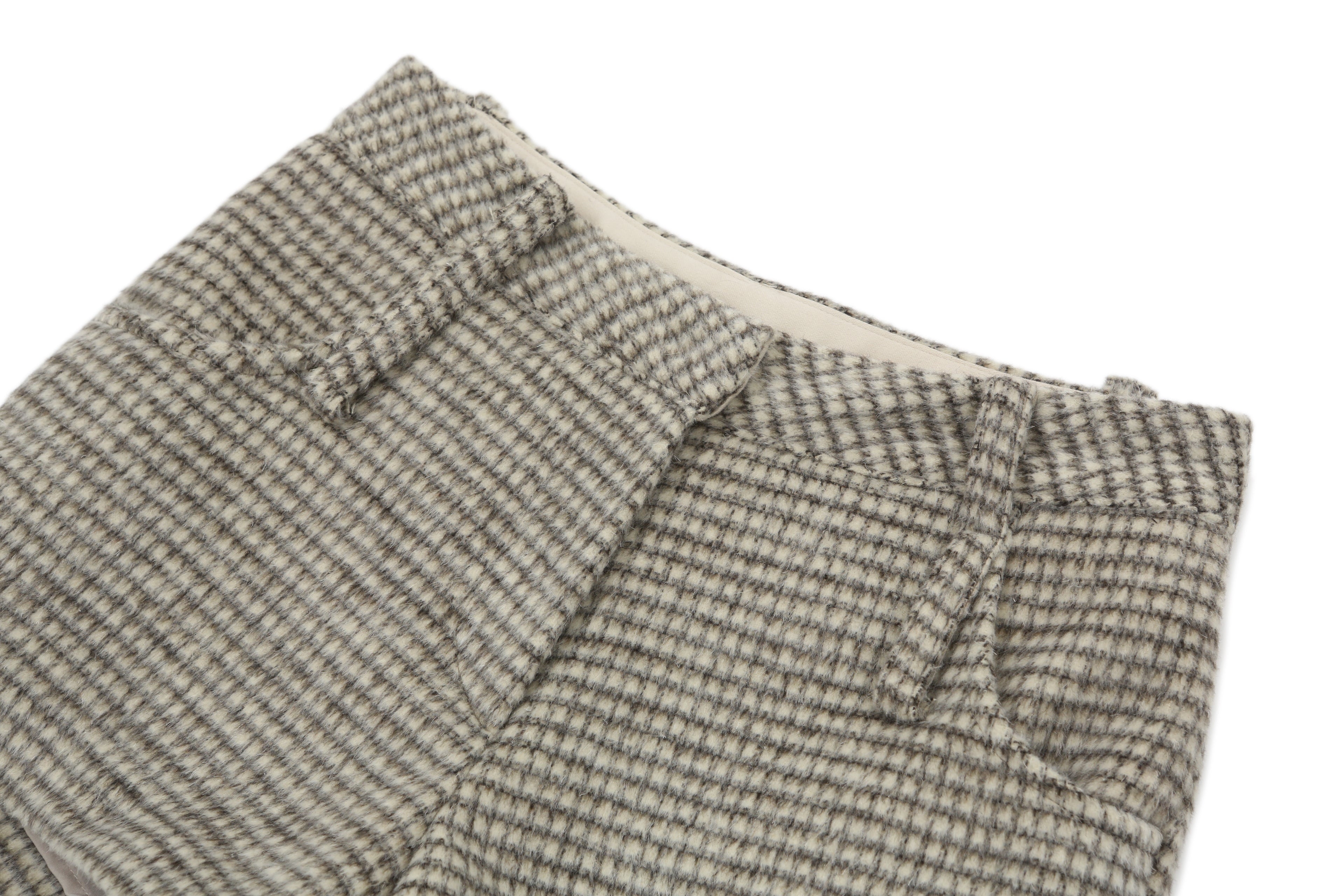 DOUBLE BELT WOOL MICRO PANTS_IVORY CHECK