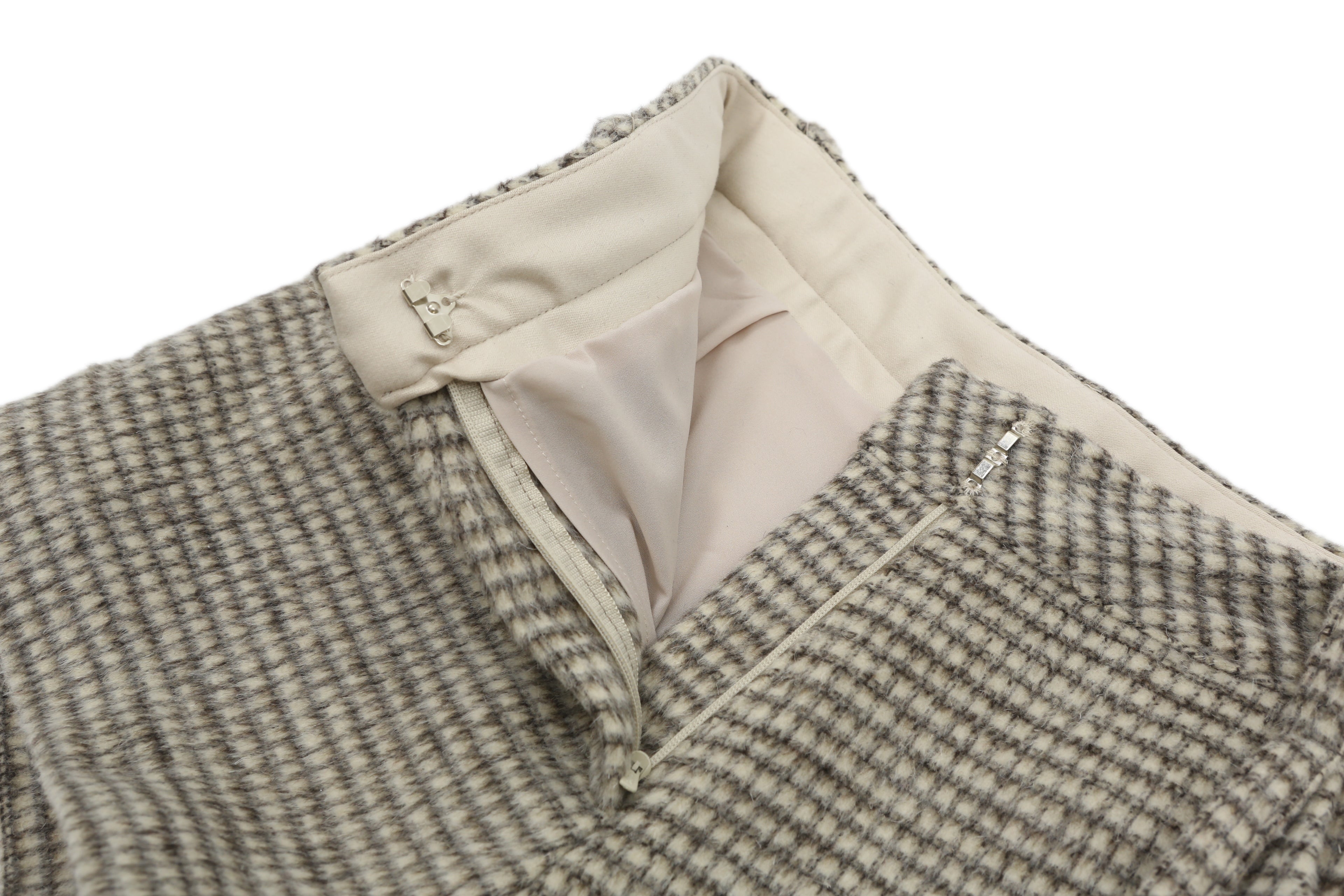 DOUBLE BELT WOOL MICRO PANTS_IVORY CHECK