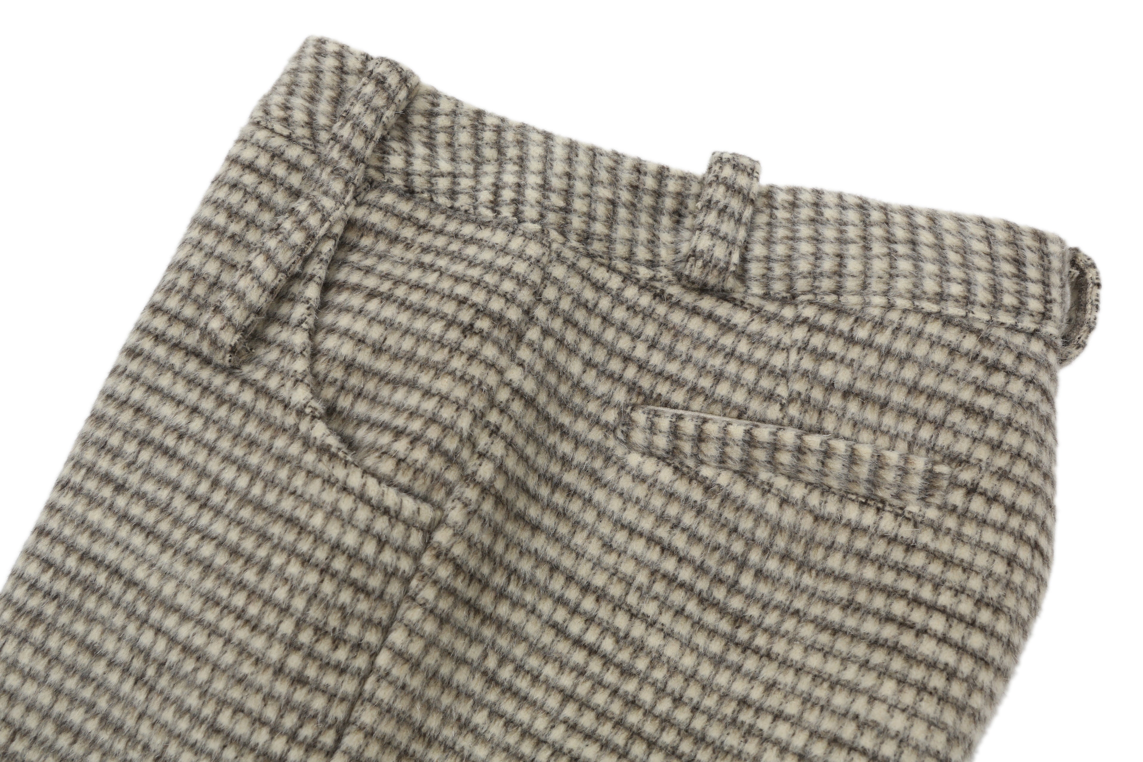 DOUBLE BELT WOOL MICRO PANTS_IVORY CHECK