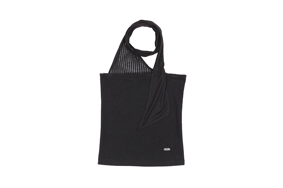 FABRIC MIX TIE TOP_BLACK