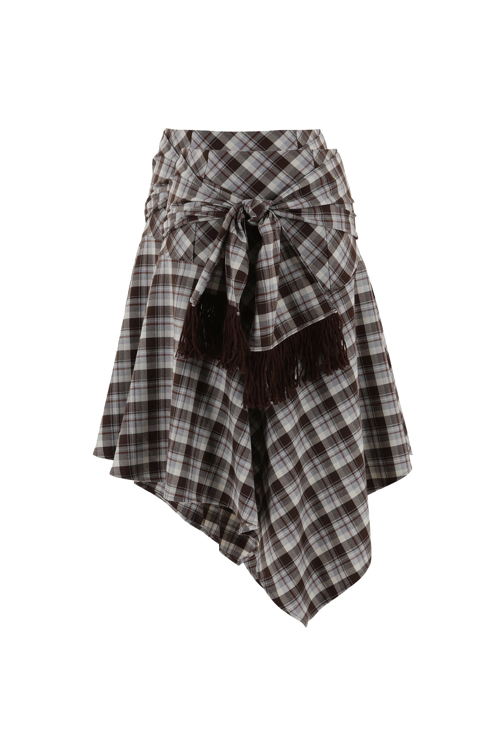 CHECK UNBALANCE HOOL SKIRT_BROWN