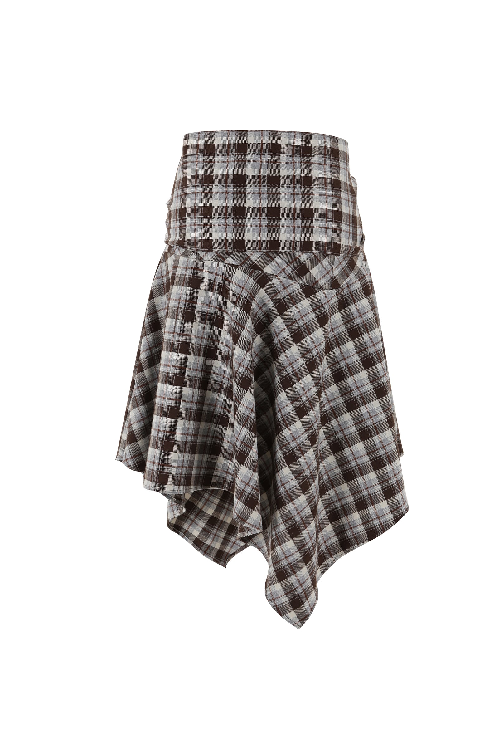 CHECK UNBALANCE HOOL SKIRT_BROWN