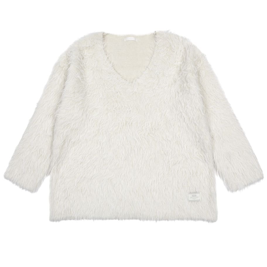 WOOL HAIRY BRUSH V SWEATER_IVORY