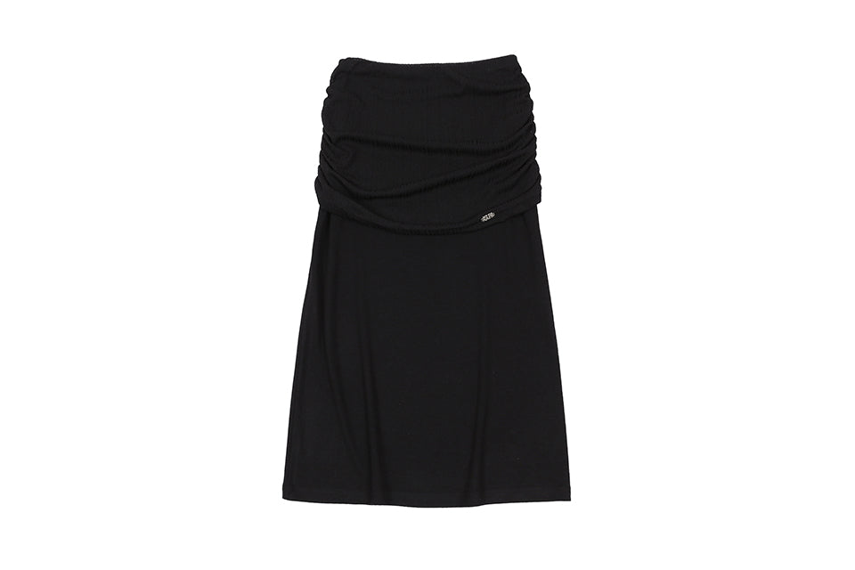 MIX SHIRRING SKIRT_BLACK