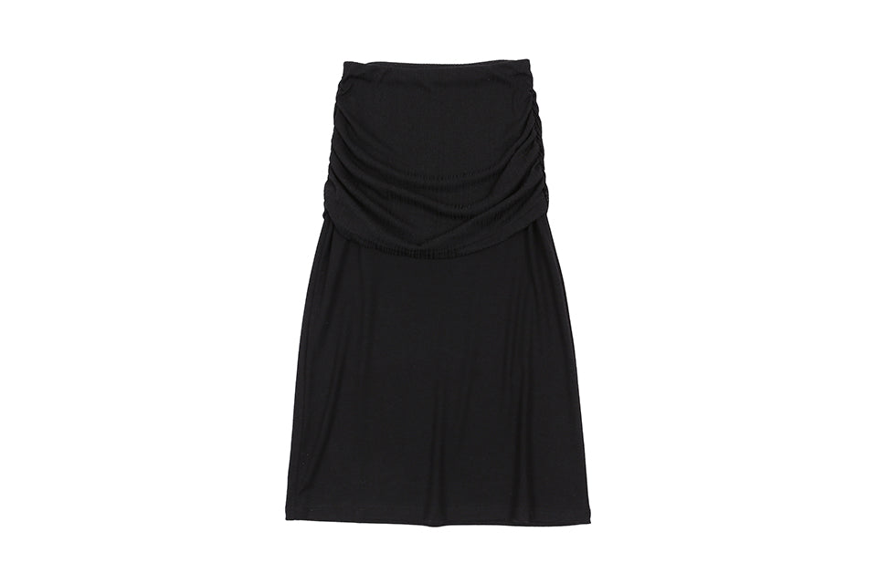 MIX SHIRRING SKIRT_BLACK