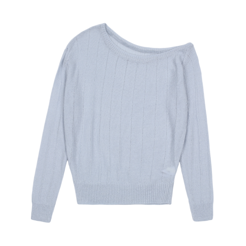 ROSE BROOCH ONE SHOULDER KNIT_SKY BLUE