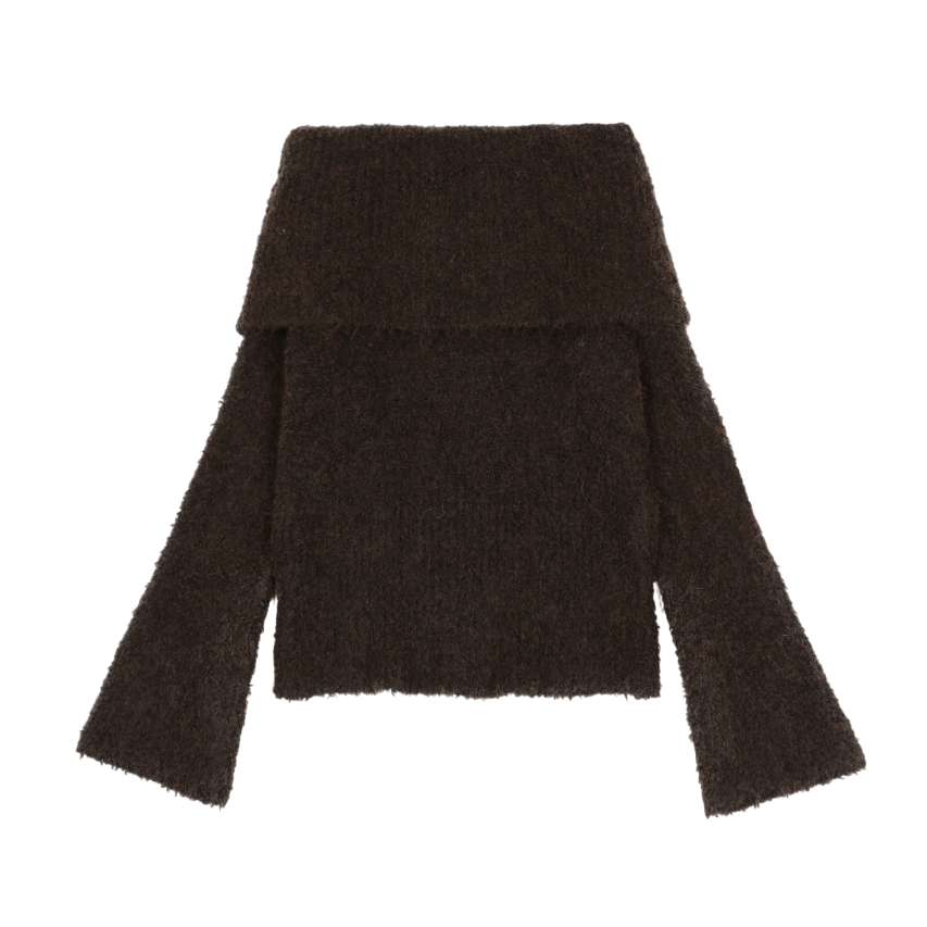 COZY WOOL OFF SHOULDER KNIT_BROWN