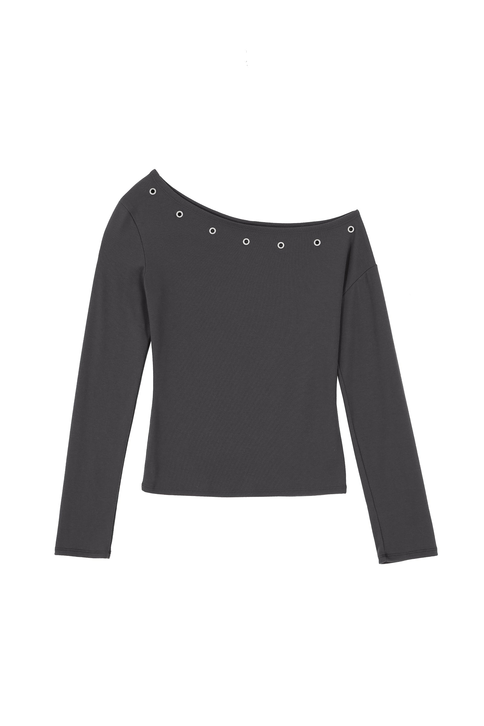 EYELET ONE SHOULDER LONG SLEEVE T_NAVY