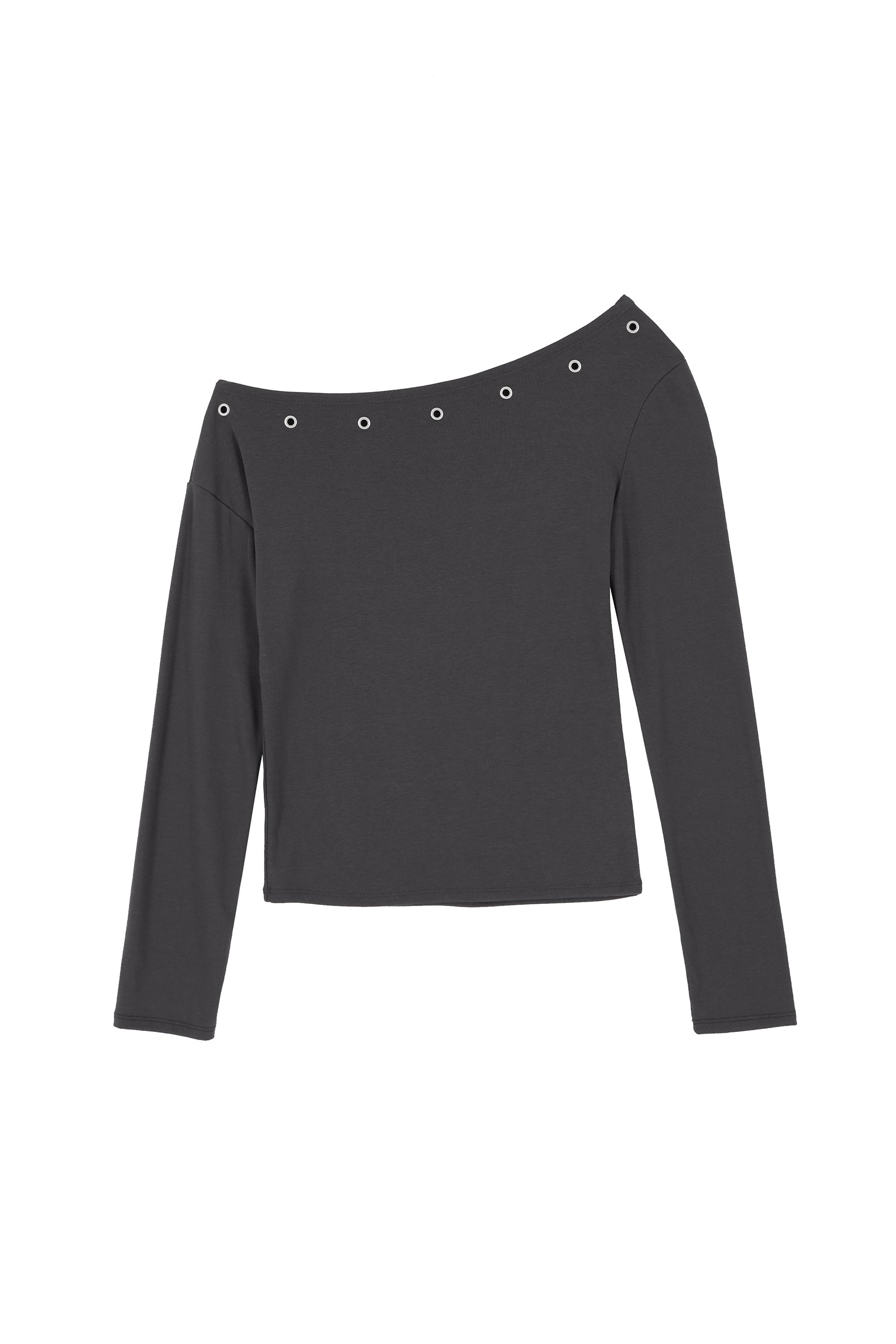 EYELET ONE SHOULDER LONG SLEEVE T_NAVY