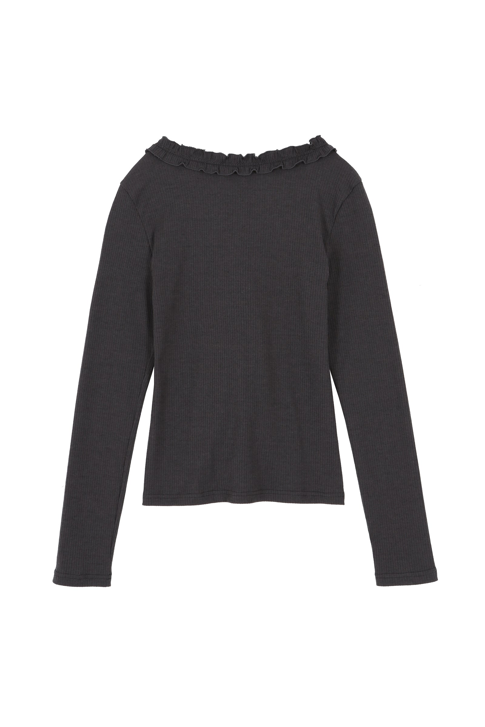 FRILL BUTTON CARDIGAN_CHARCOAL