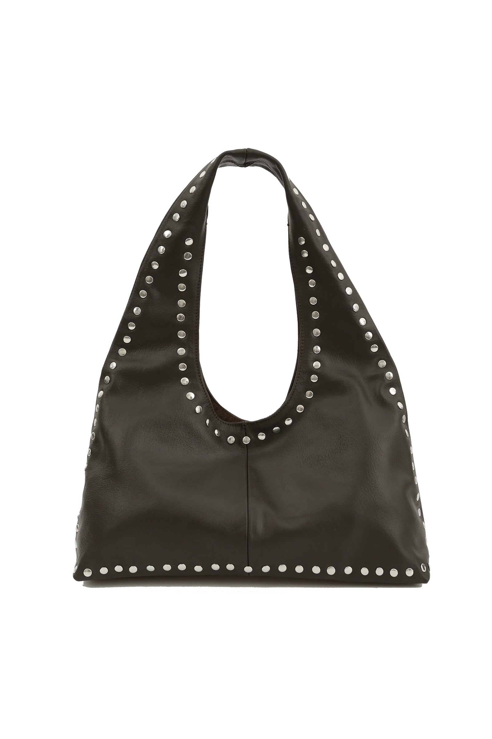 LEATHER BOHO STUD BAG_DARK BROWN