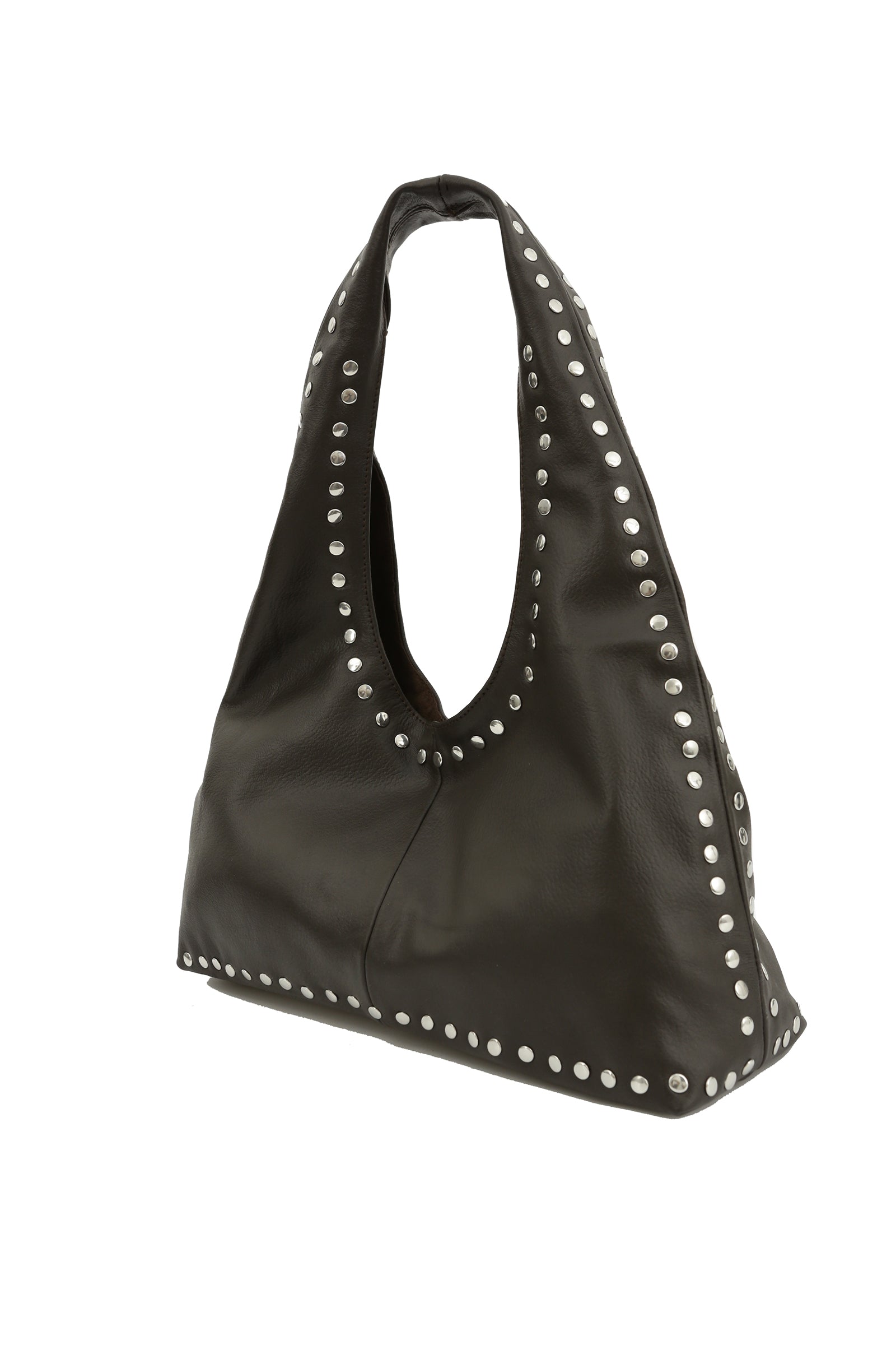 LEATHER BOHO STUD BAG_DARK BROWN