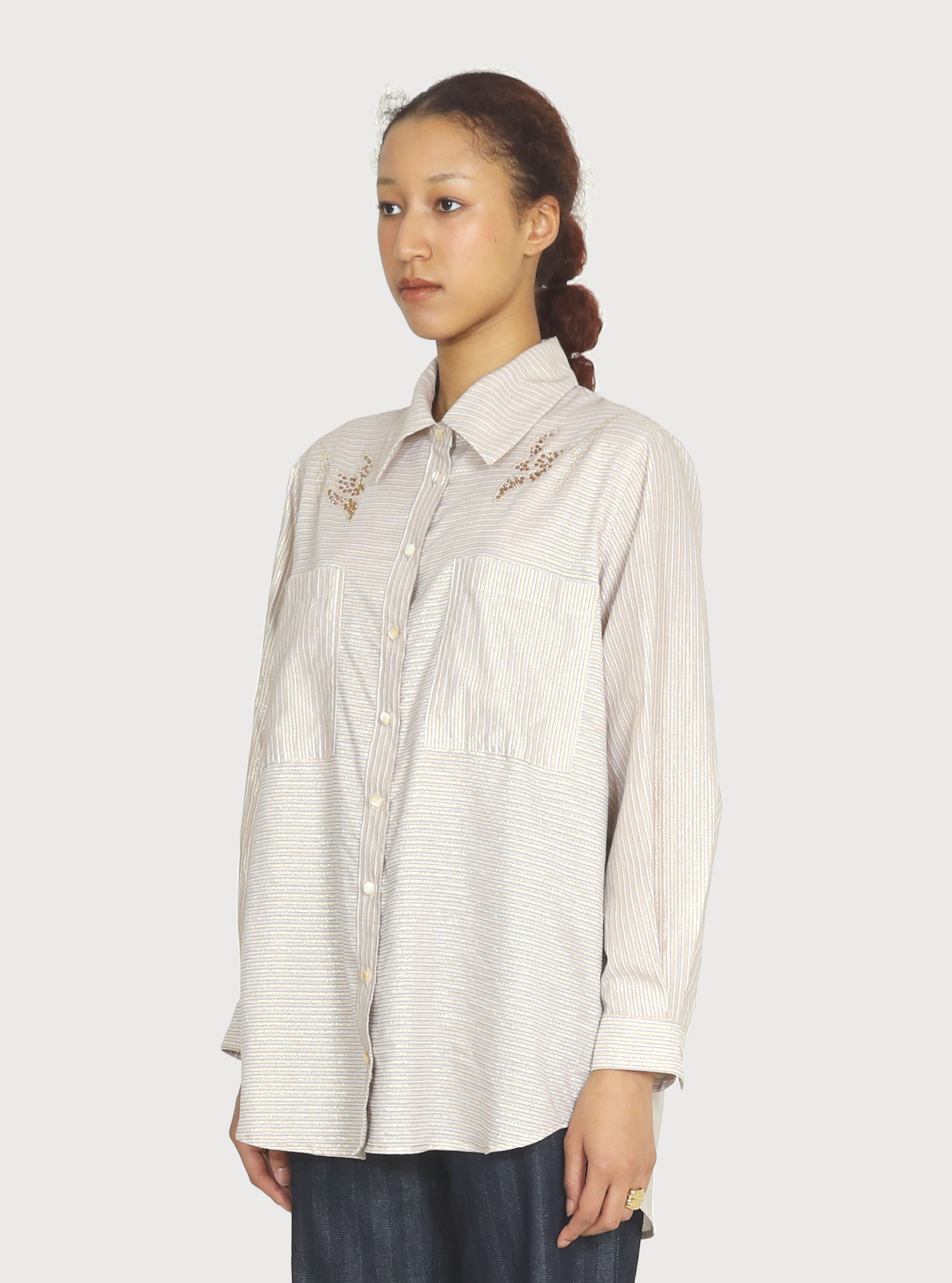 METALIC STRIPE MOTIF SHIRT_GOLD