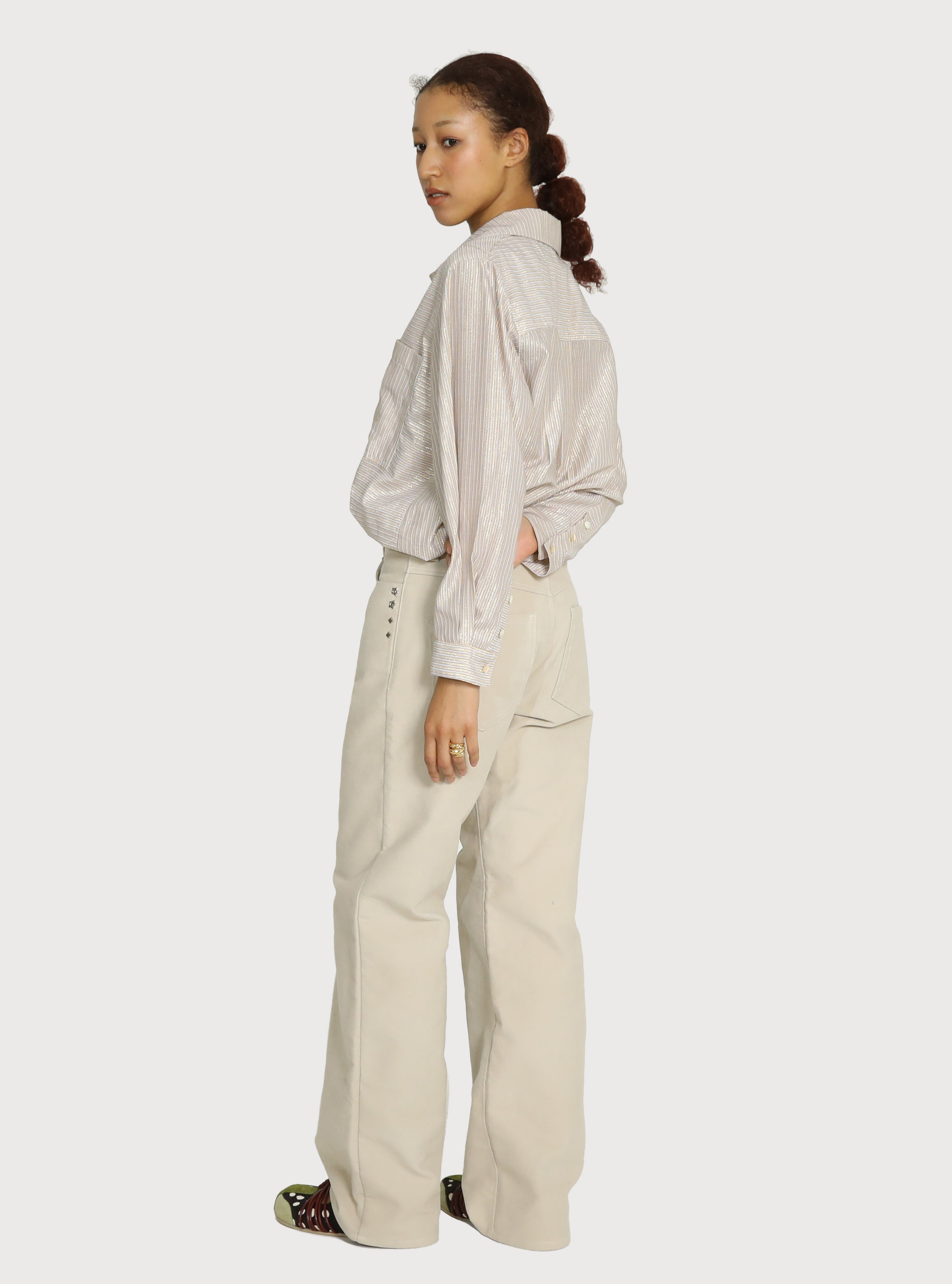 METALIC STRIPE MOTIF SHIRT_GOLD