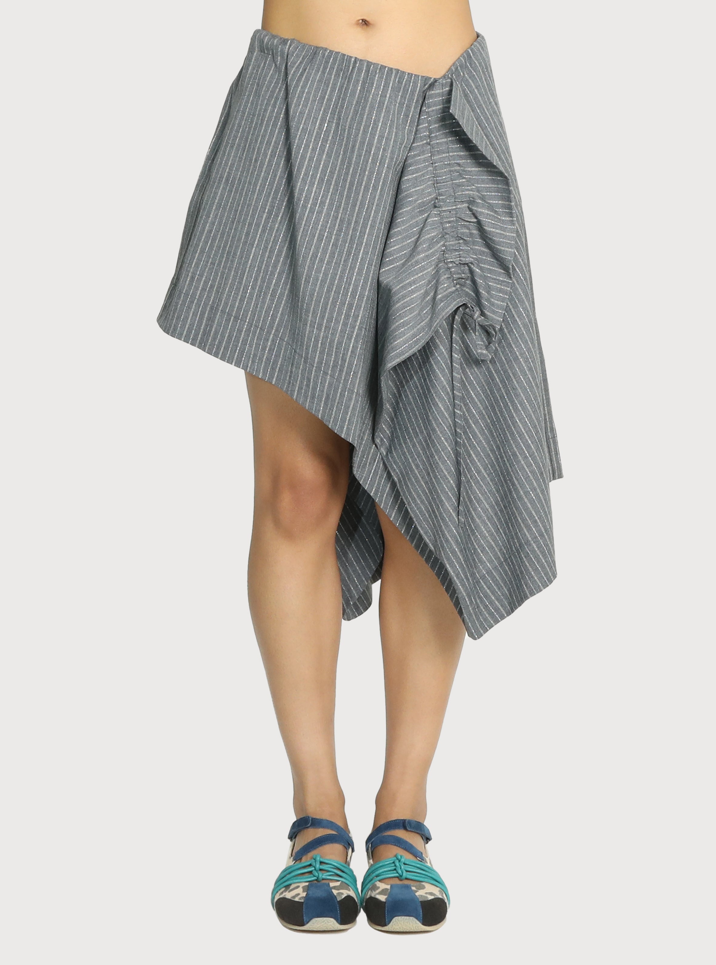 JUPE À RAYURES METALLIQUES EN LAINE_GRIS