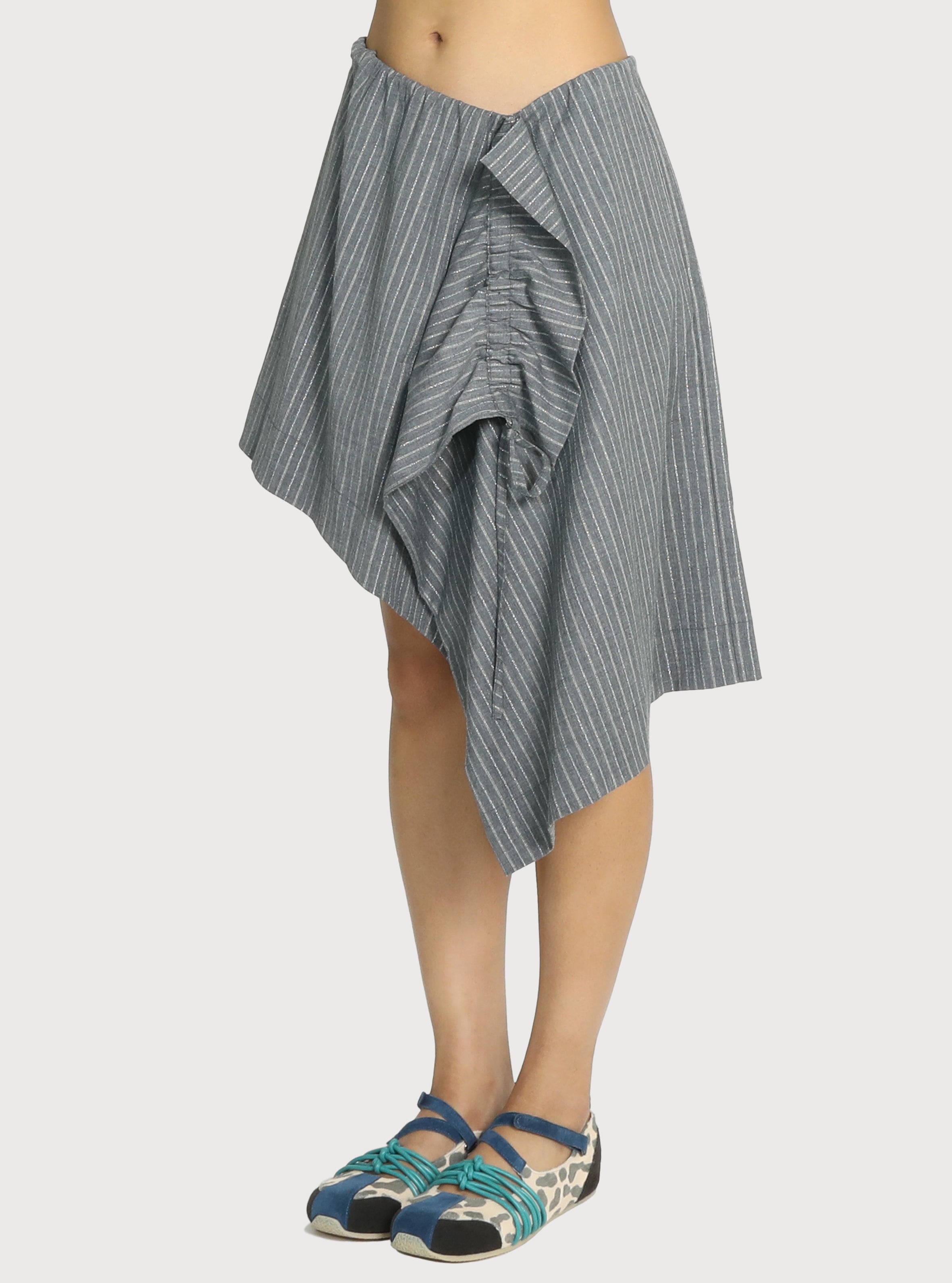 JUPE À RAYURES METALLIQUES EN LAINE_GRIS