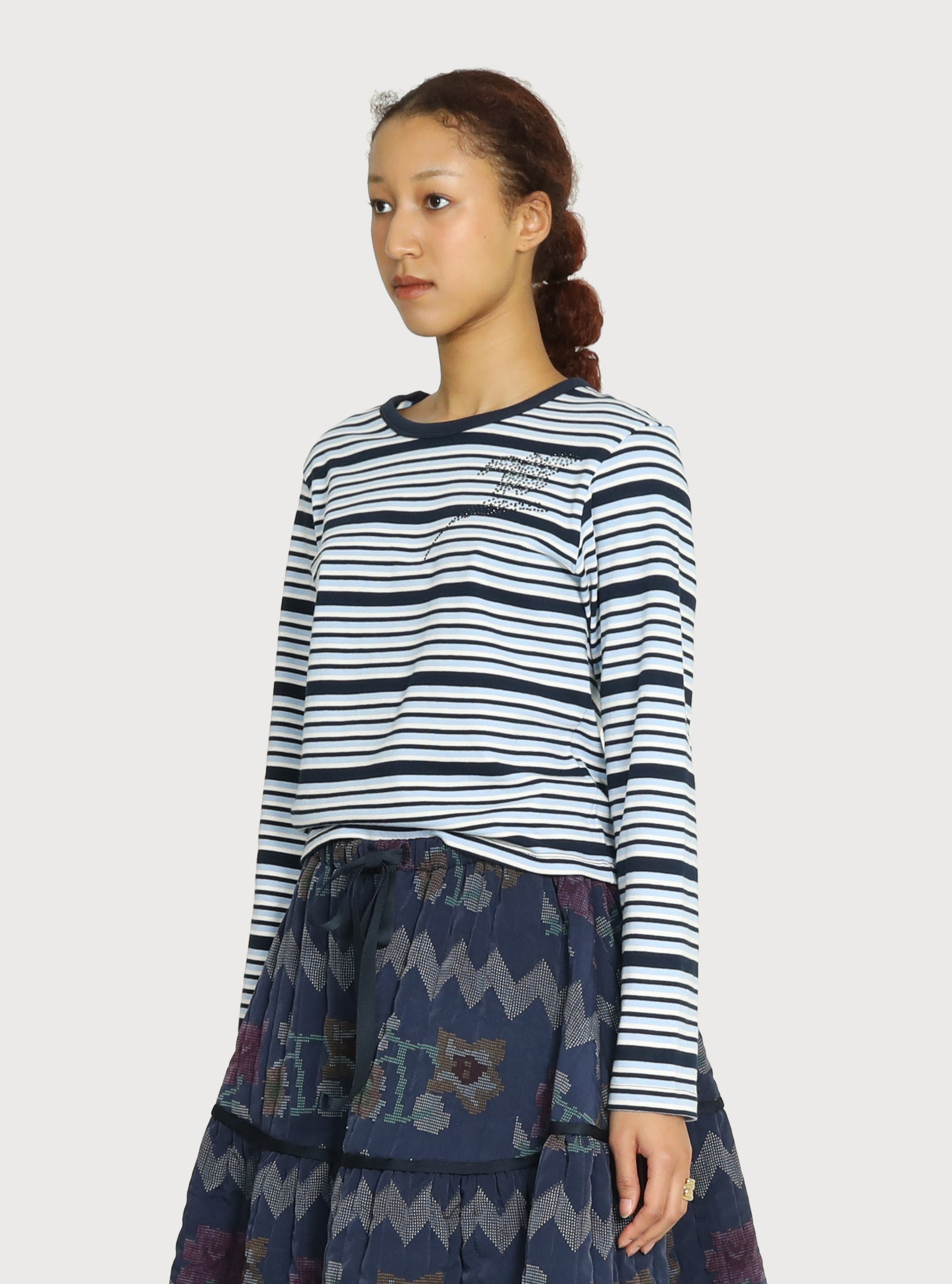 MOTIF STRIPE COTTON TOP_BLUE