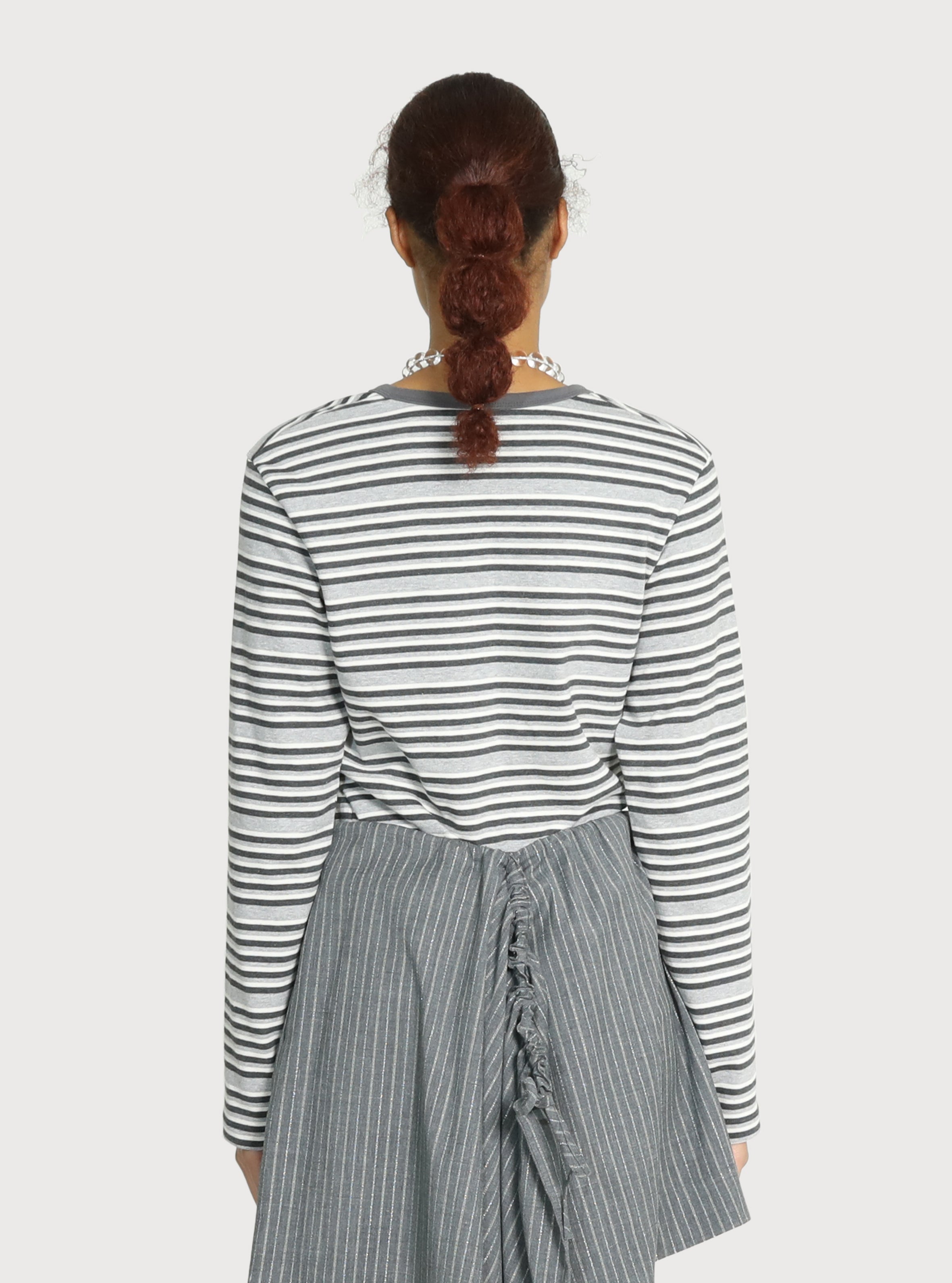 MOTIF STRIPE COTTON TOP_GREY