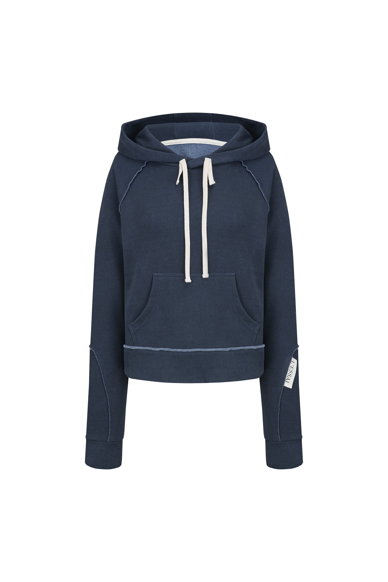 HOODIE COURT DÉLAVÉ À MANCHES RAGLAN_BLEU