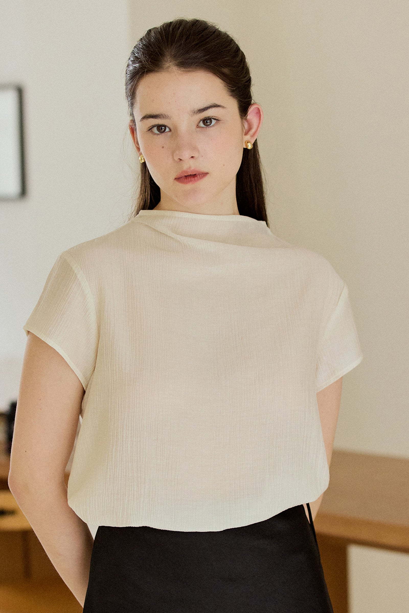 PLEATED CAP SHIRT_IVORY