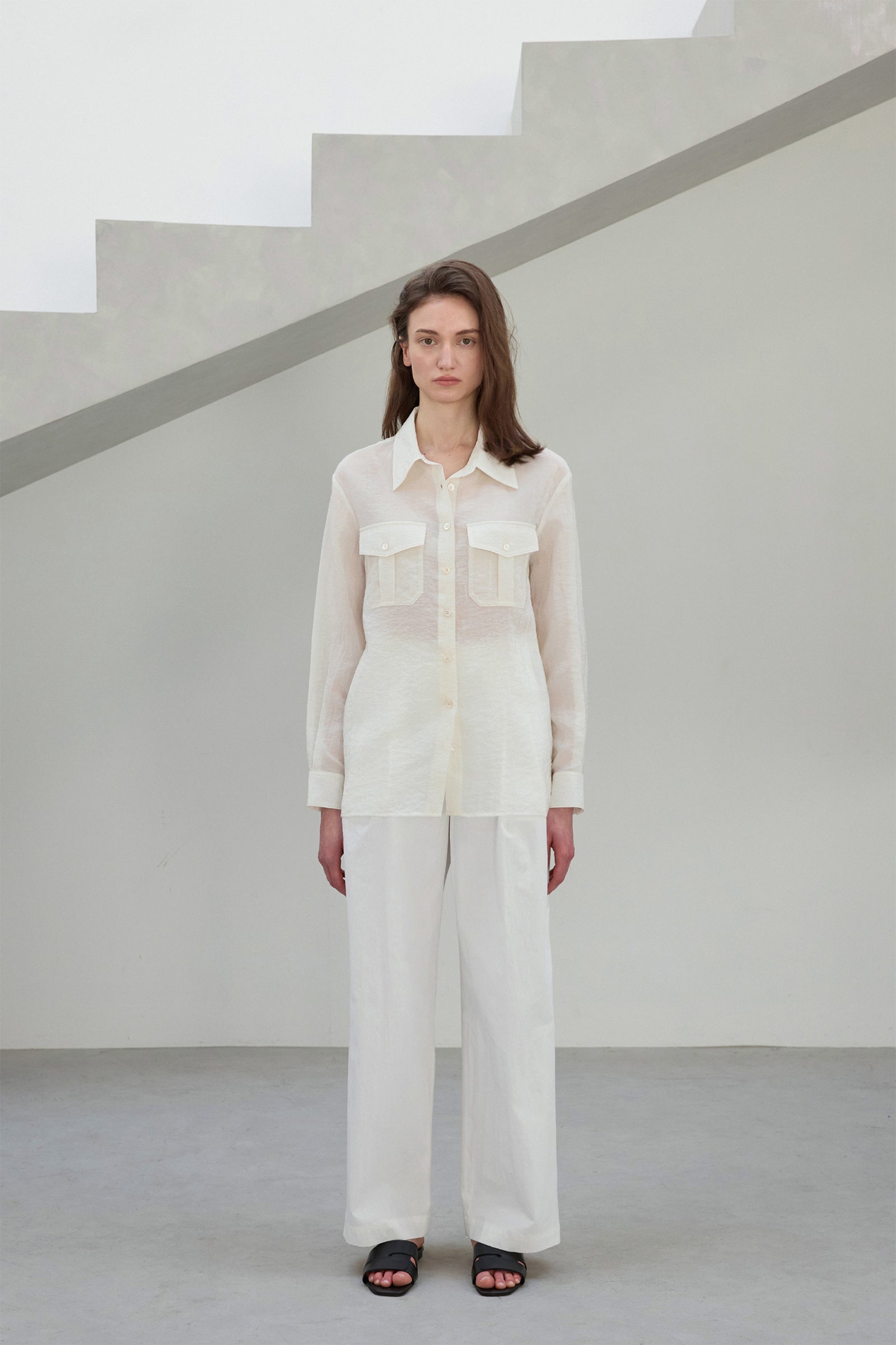 POCKET SHEER SHIRT_CRÈME