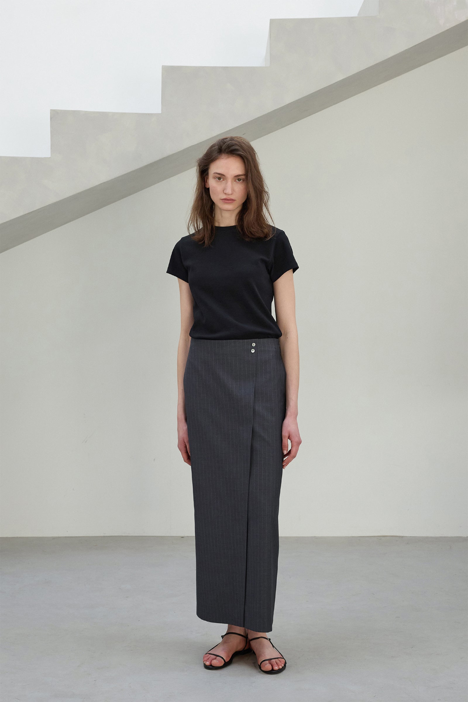 STRIPE WRAP MAXI SKIRT_CHARBON