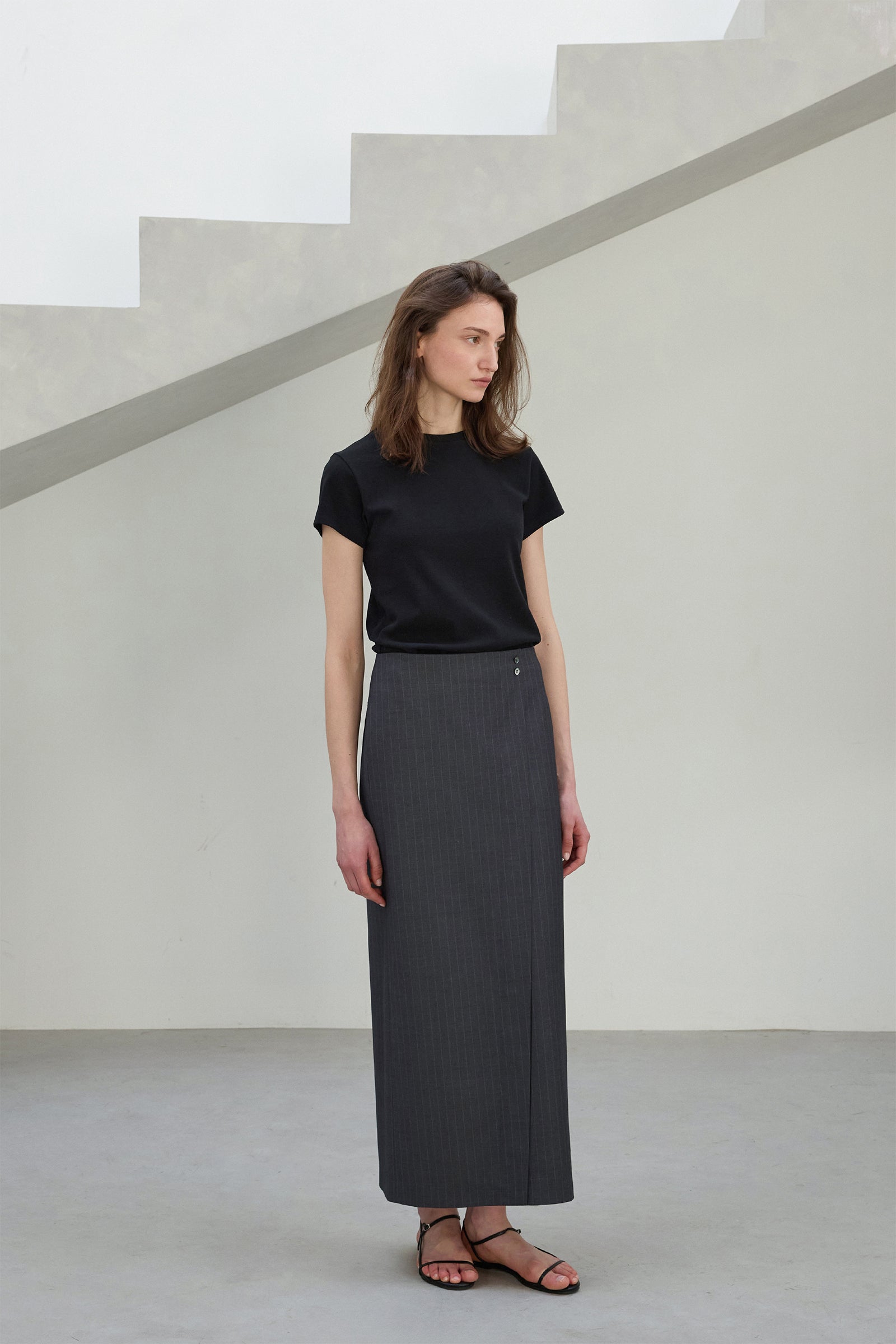 STRIPE WRAP MAXI SKIRT_CHARBON