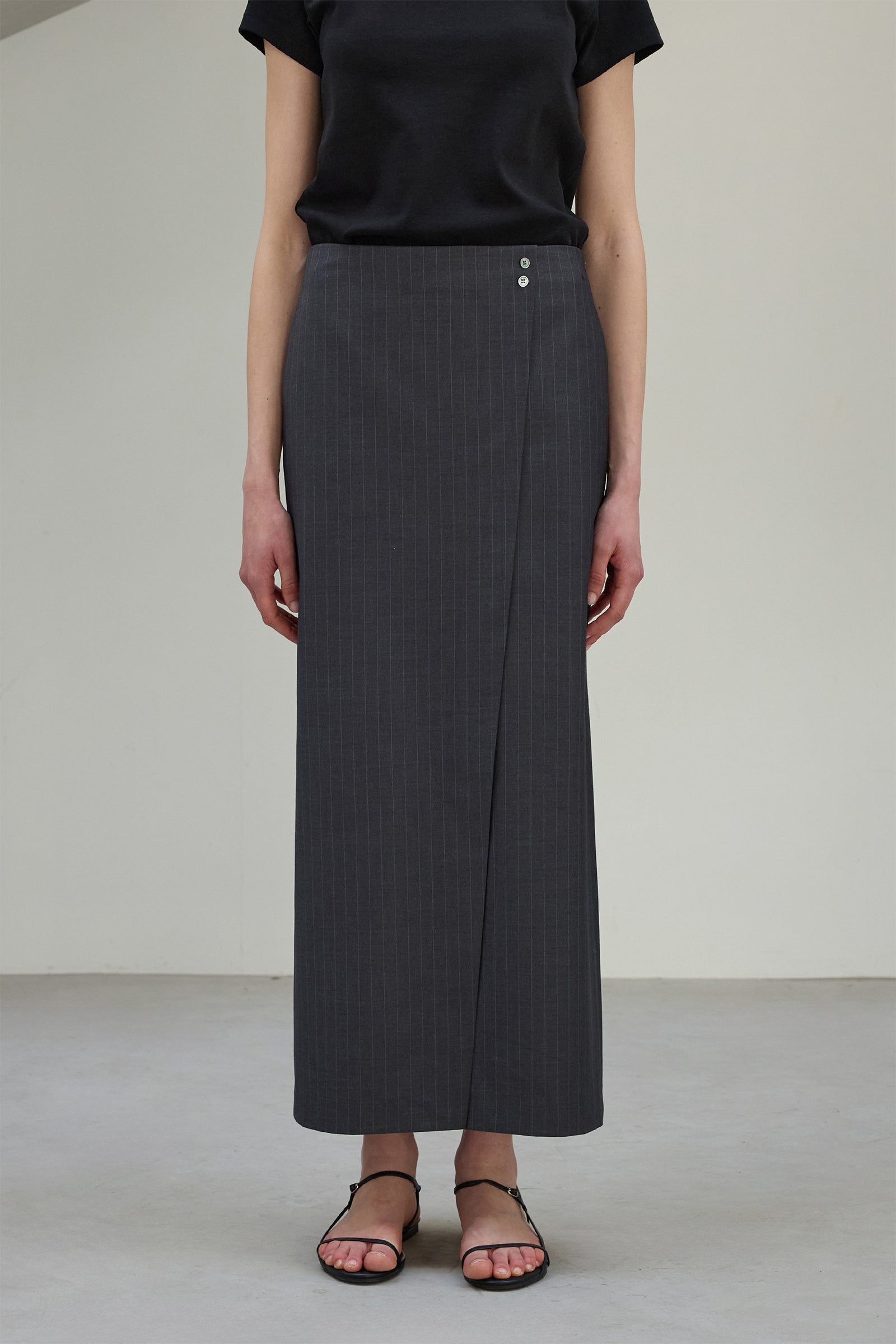 STRIPE WRAP MAXI SKIRT_CHARBON