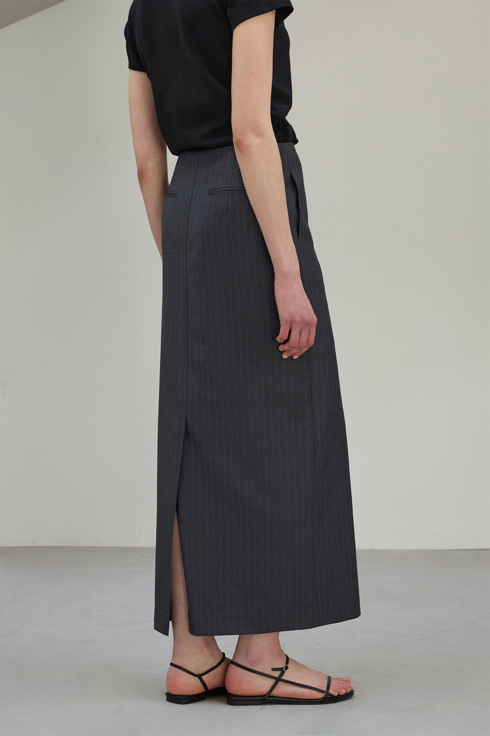 STRIPE WRAP MAXI SKIRT_CHARBON