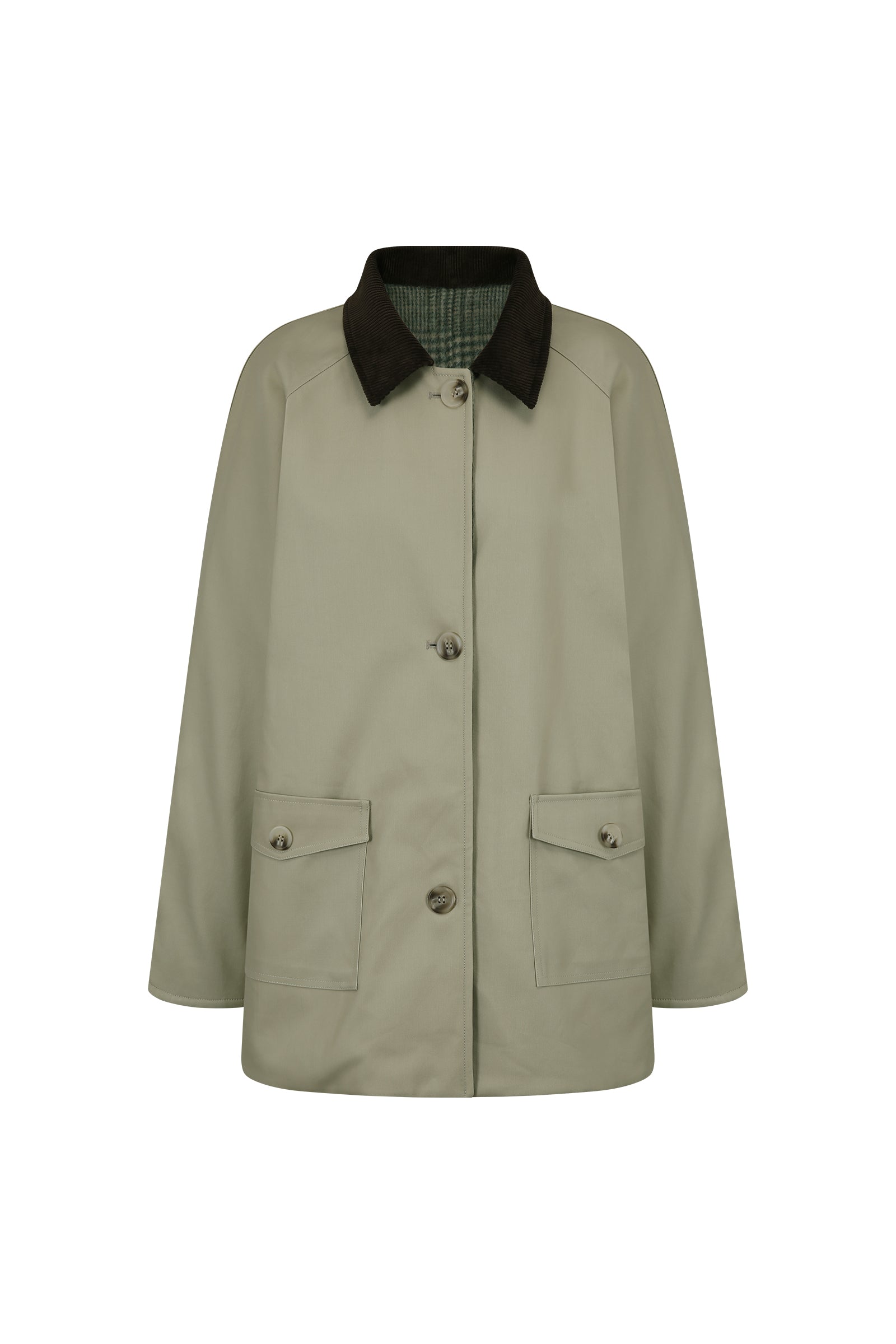 MANTEAU MI-LONG RÉVERSIBLE EN LAINE ET COTON_VERT