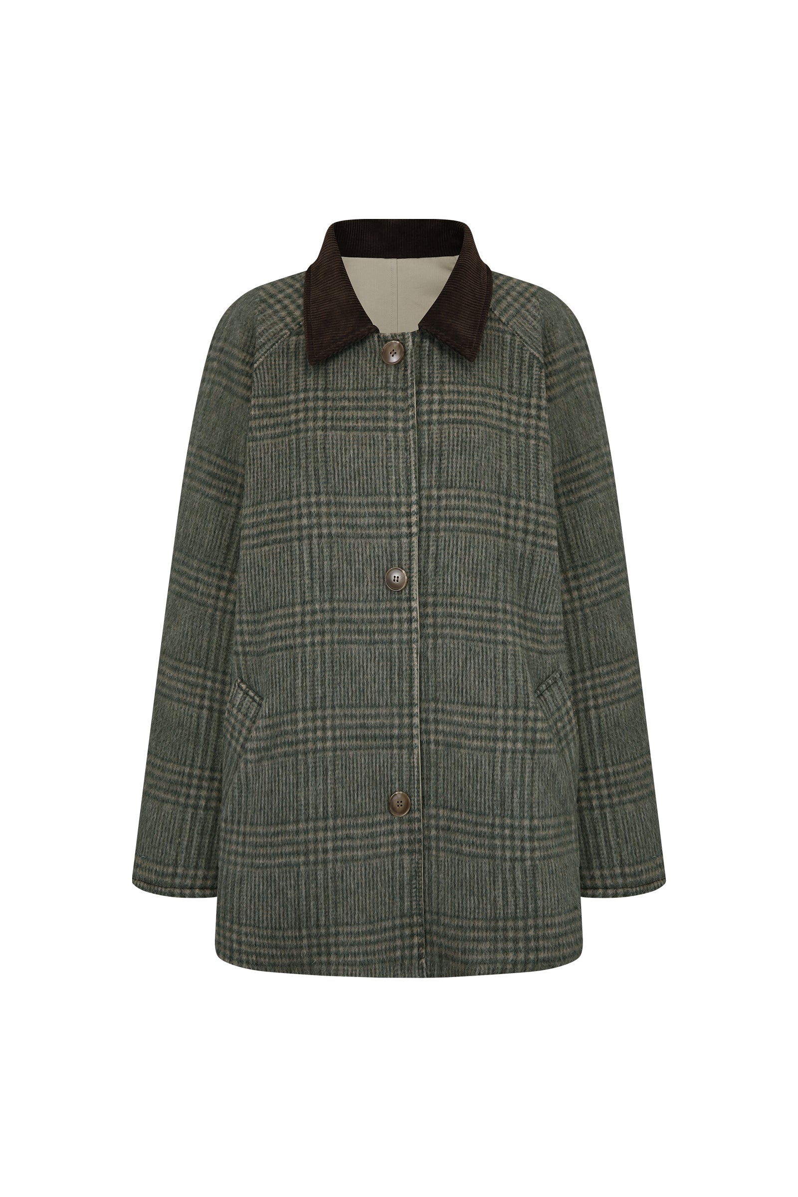 MANTEAU MI-LONG RÉVERSIBLE EN LAINE ET COTON_VERT