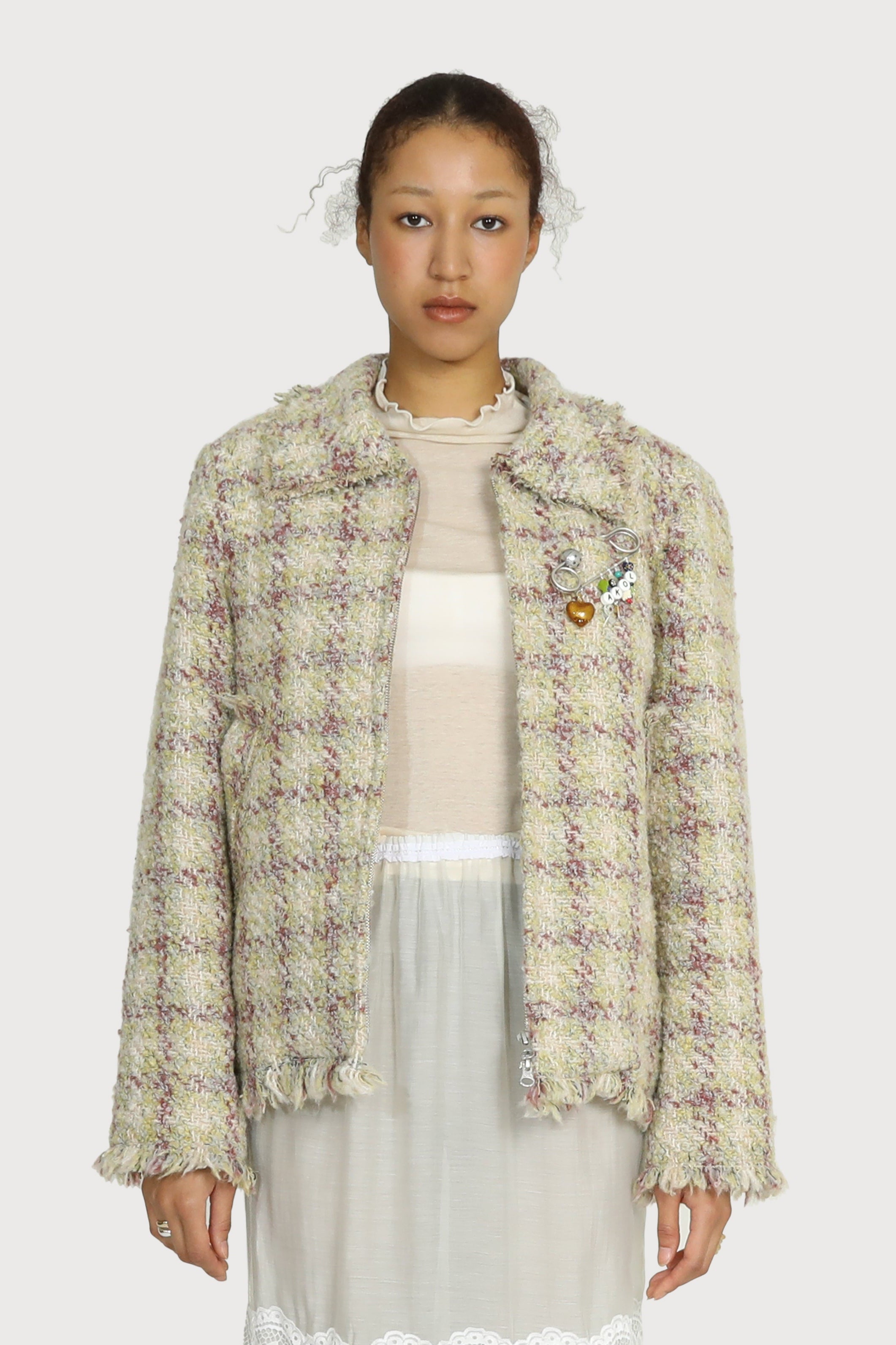 RAW-EDGE TRIMMED TWEED JACKET_LEMON