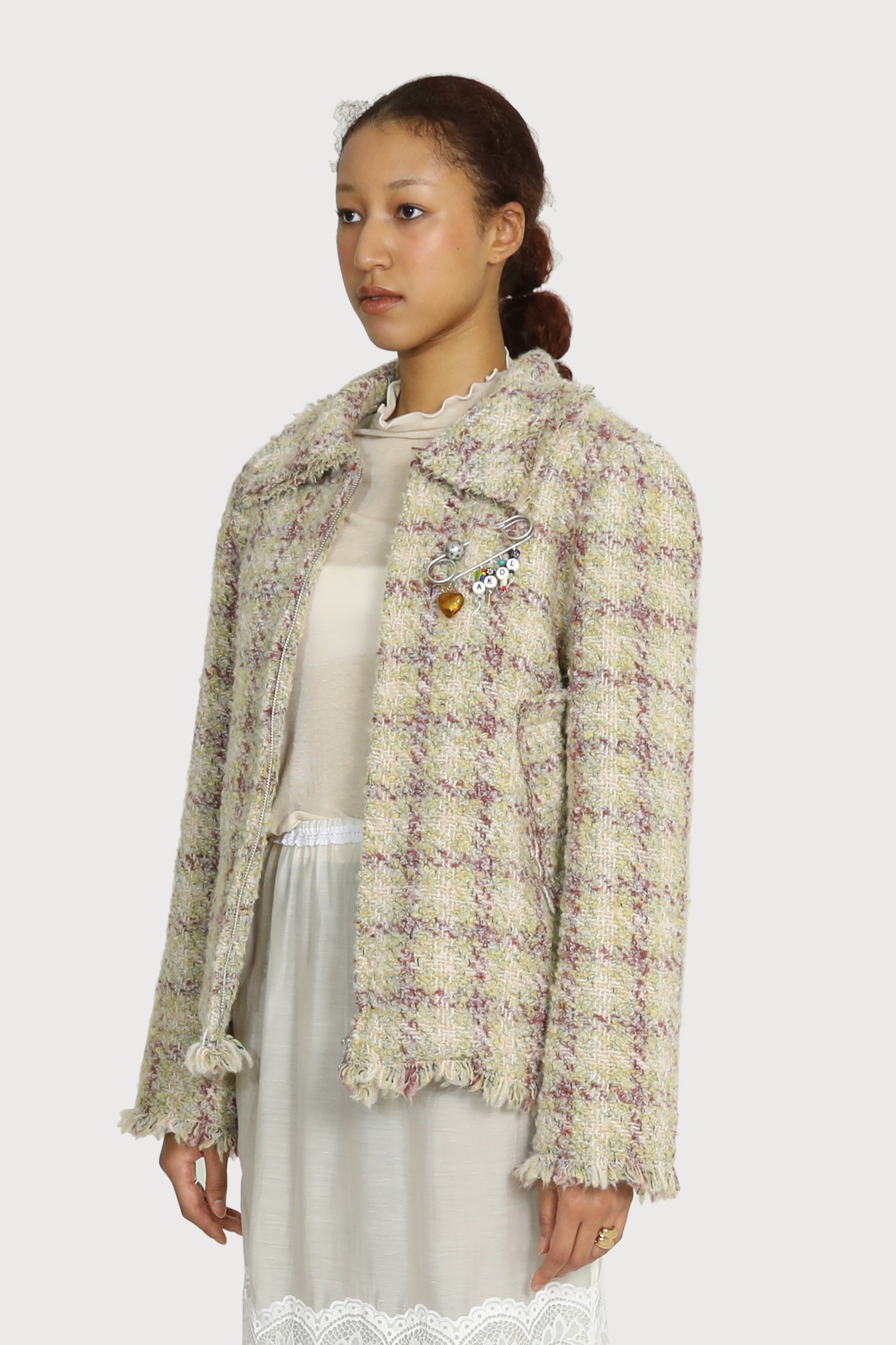 RAW-EDGE TRIMMED TWEED JACKET_LEMON