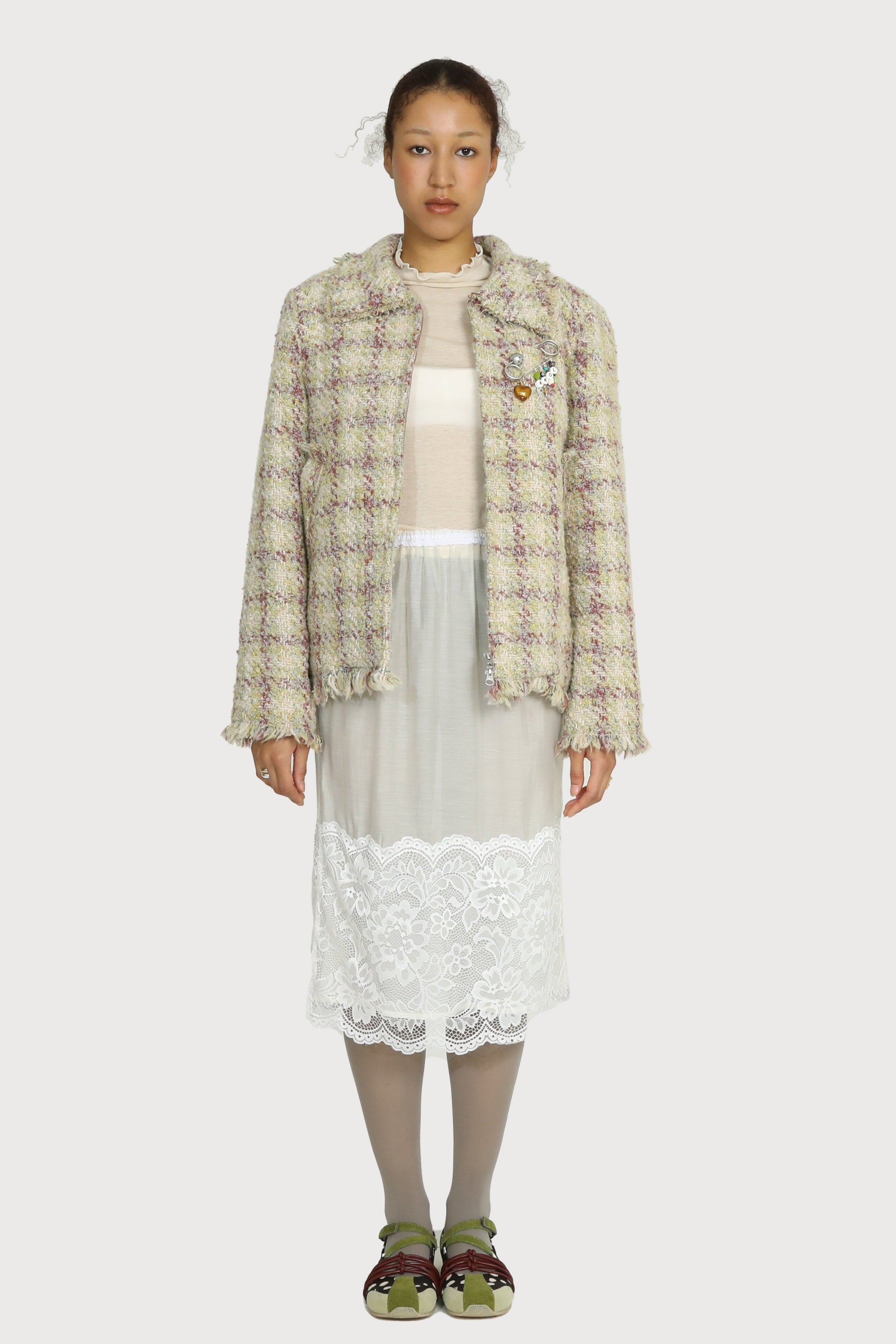 RAW-EDGE TRIMMED TWEED JACKET_LEMON
