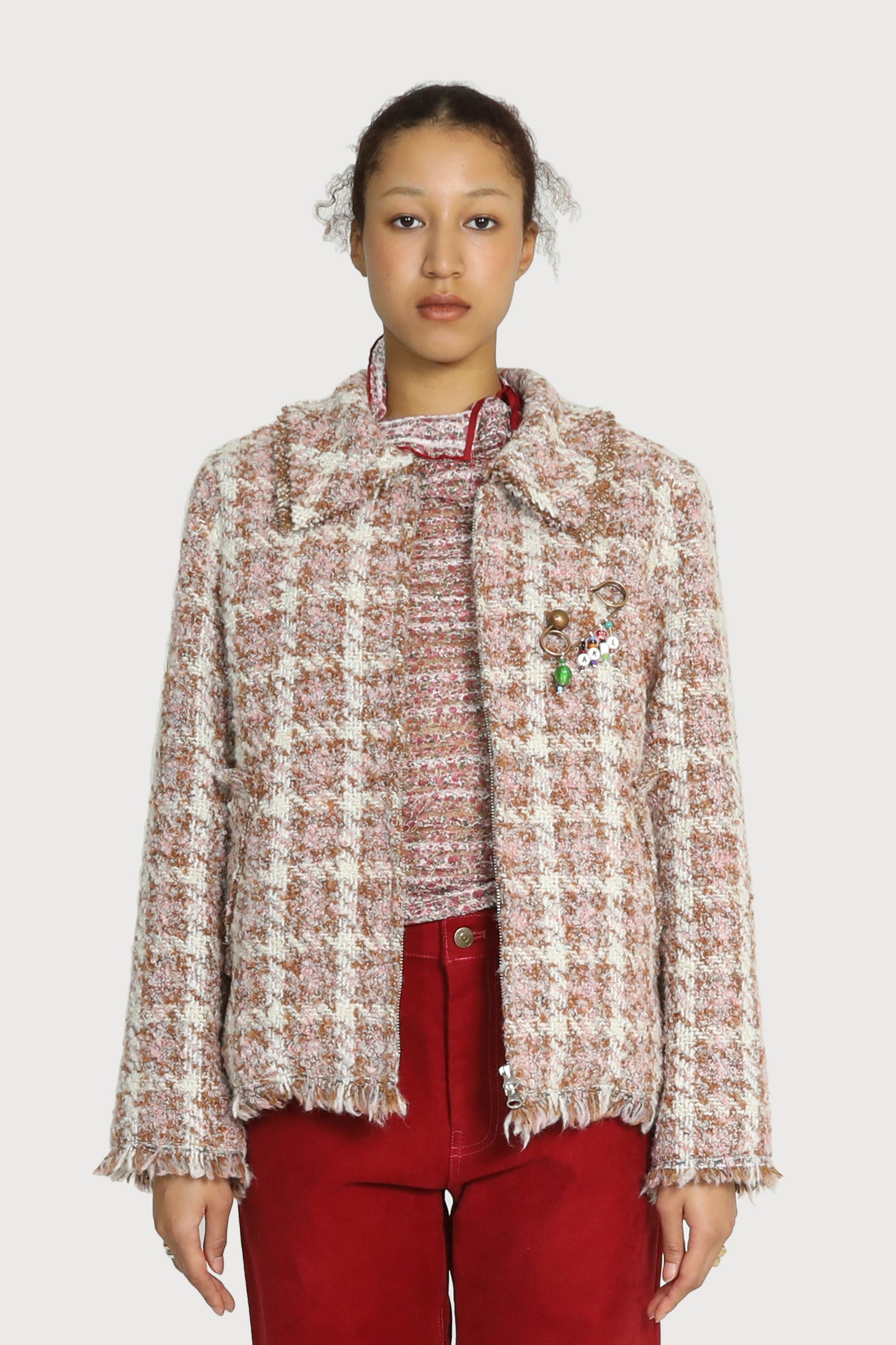 RAW-EDGE TRIMMED TWEED JACKET_PINK BEIGE