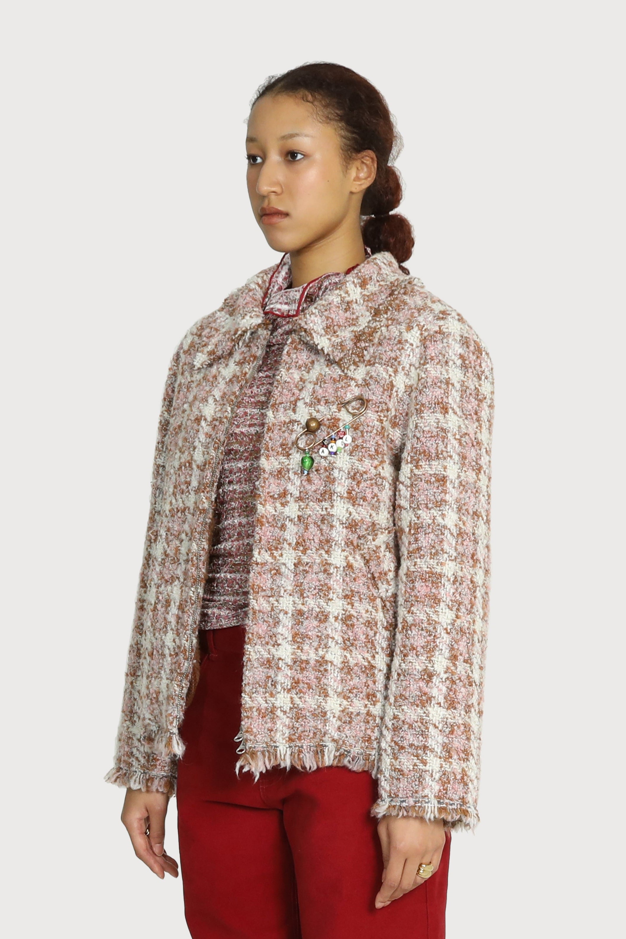 RAW-EDGE TRIMMED TWEED JACKET_PINK BEIGE